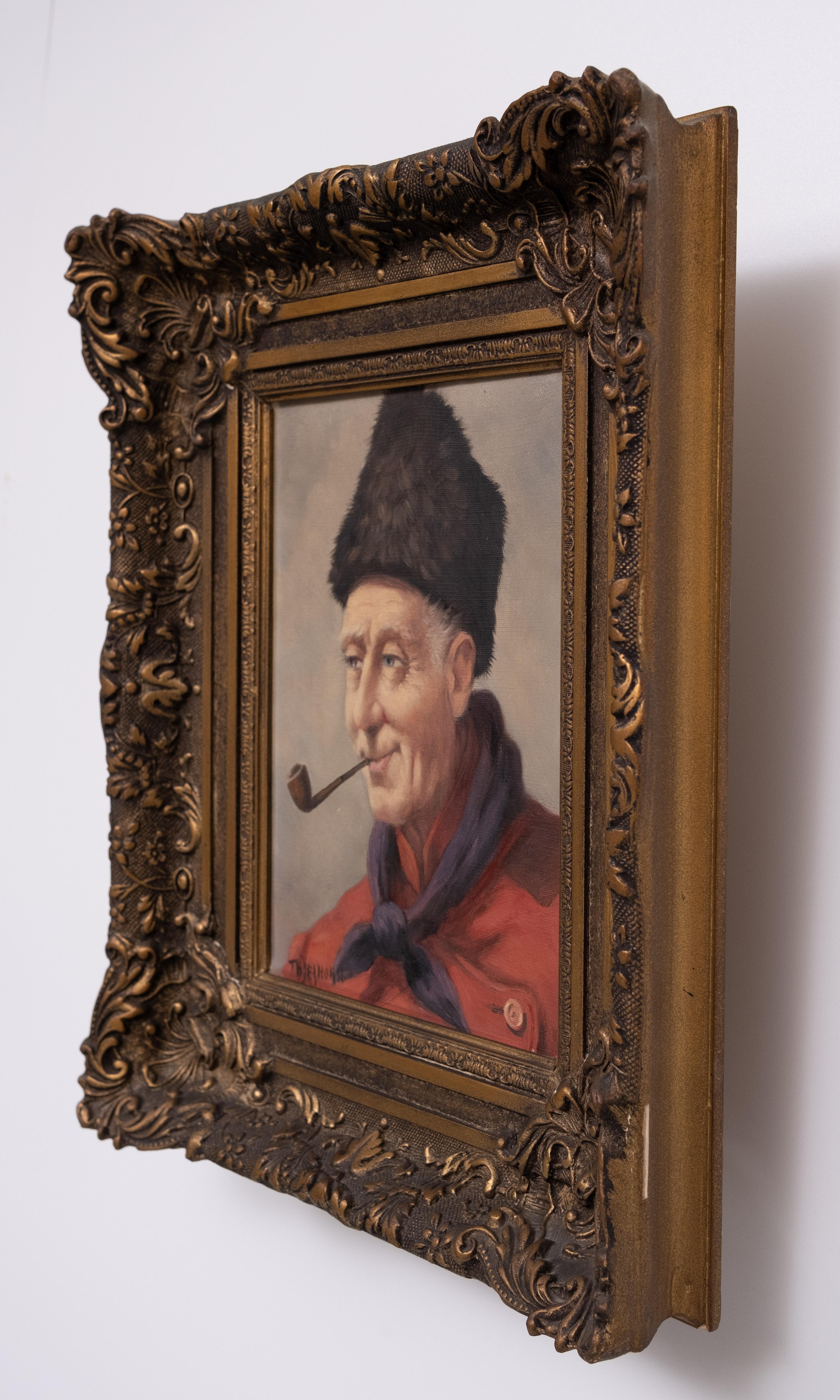 Theodorus Selhorst  (1891-1983)  Old Men with Pipe .Oil painting . In Good Condition For Sale In Den Haag, NL