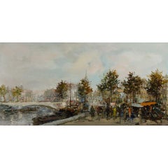 Theodorus Van Oorschot (1910-1989) - Mid 20th Century Oil, Busy Riverside Scene