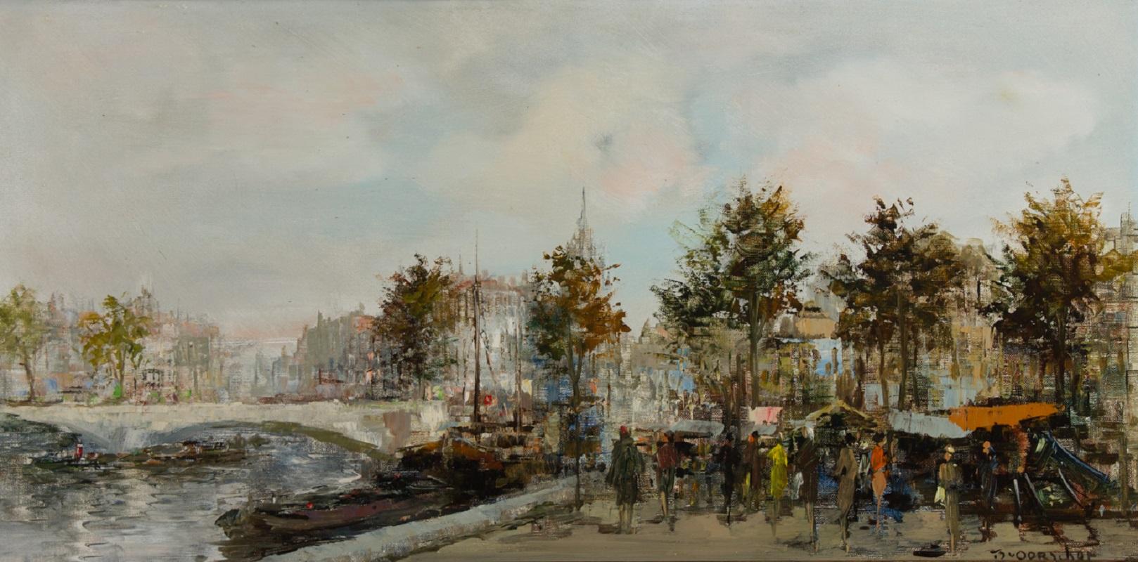 Theodorus Van Oorschot (1910-1989) - Mid 20th Century Oil, Busy Riverside Scene 1
