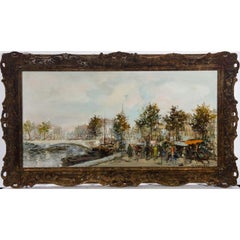 Theodorus Van Oorschot (1910-1989) – Ölgemälde, Busy Riverside Scene, Mitte des 20. Jahrhunderts