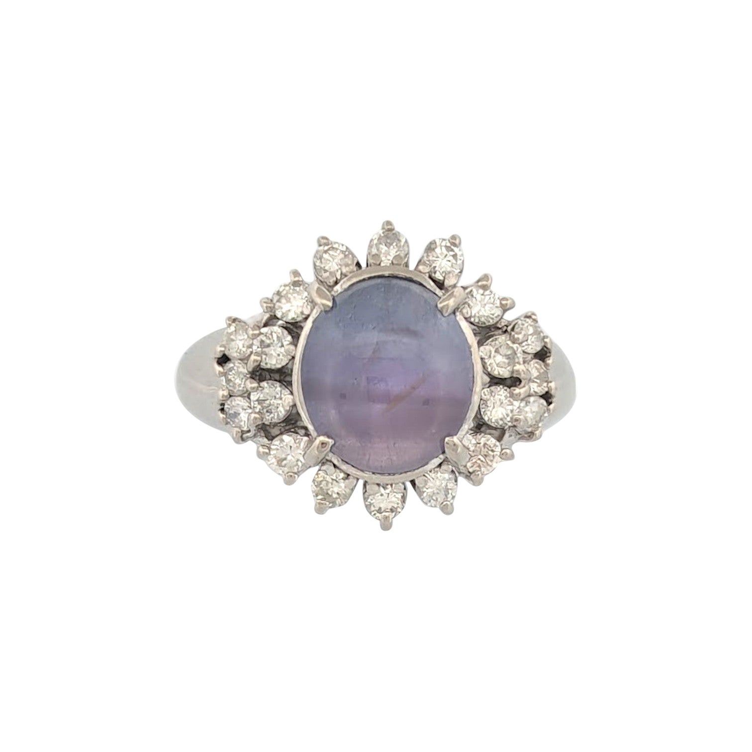 Anneau de Théodosie  Platine avec saphir cabochon 0,61 carat et diamants naturels de 0,18 carat