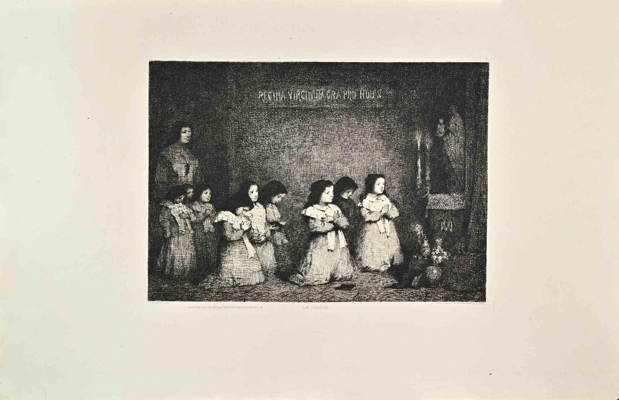 Theodule Ribot Figurative Print - La Priere - Etching by Théodule Ribot - 1860s