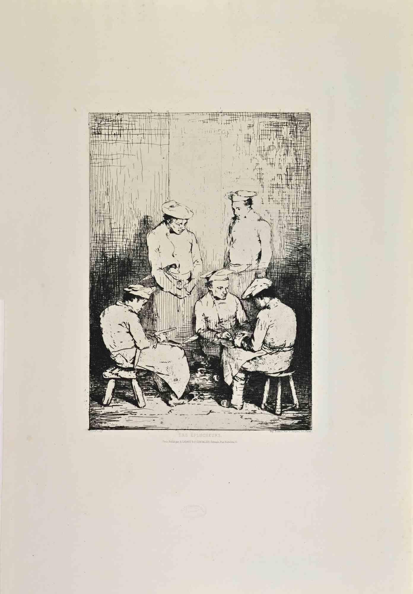 Les Eplucheurs - Aguafuerte de Théodule Ribot - Finales del siglo XIX