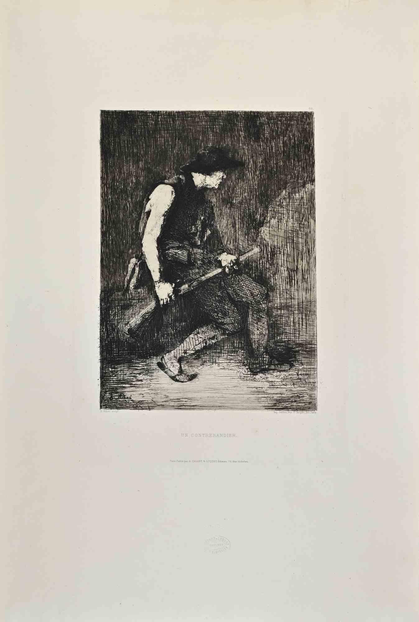Theodule Ribot Figurative Print - Un Contrebandier - Etching by Théodule Ribot - 1870s
