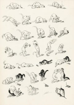 A black and white cat play with a mouse, from Le Chat Noir