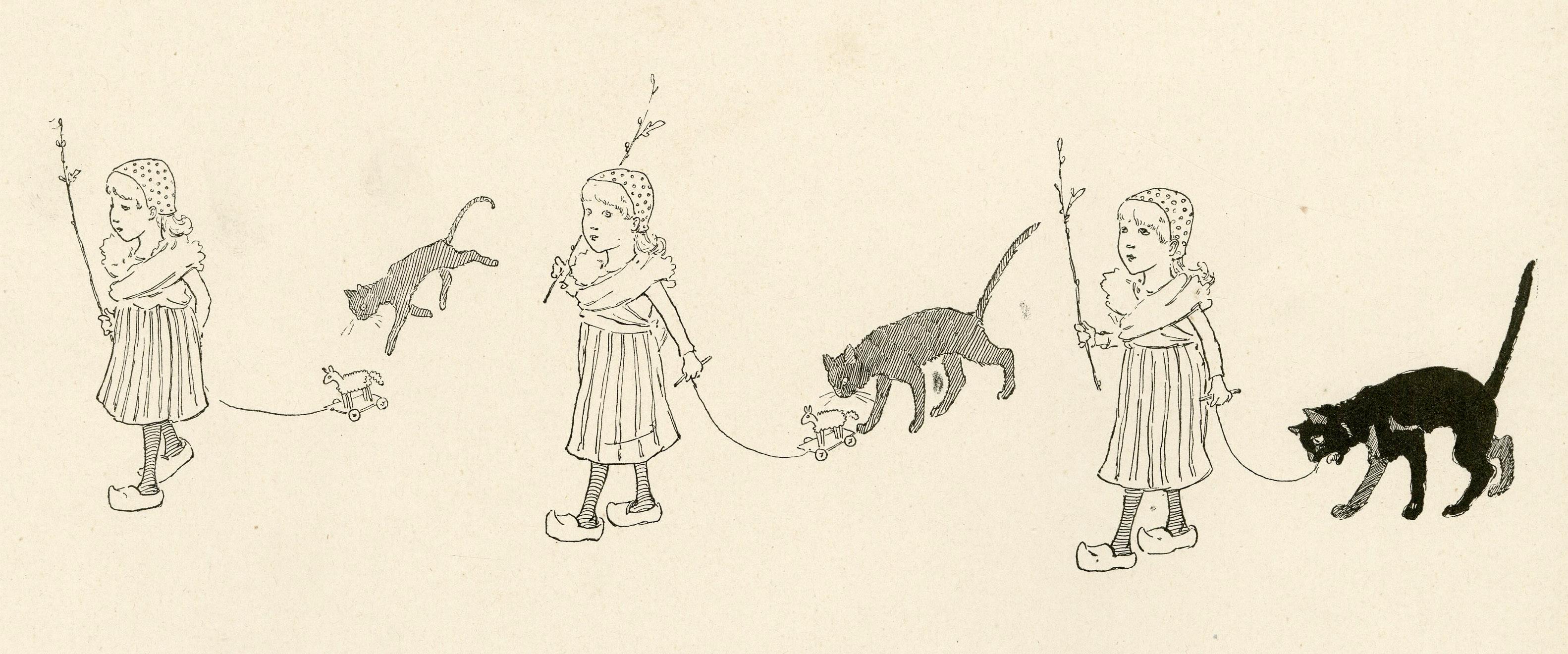 A black cat and a cute little Dutch girl, from Le Chat Noir - Impressionist Print by Théophile Alexandre Steinlen