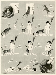 Un gatto nero che gioca con un pupazzo di neve, da Le Chat Noir