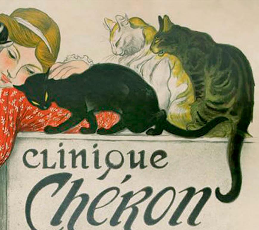 CLINIQUE CHÉRON is a fine art lithographic re-creation after the original 1905 vintage French advertising poster created by Théophile Steinlen for the veterinary CLINIQUE CHÉRON France.
Hand crafted in the USA by French trained master artisans,