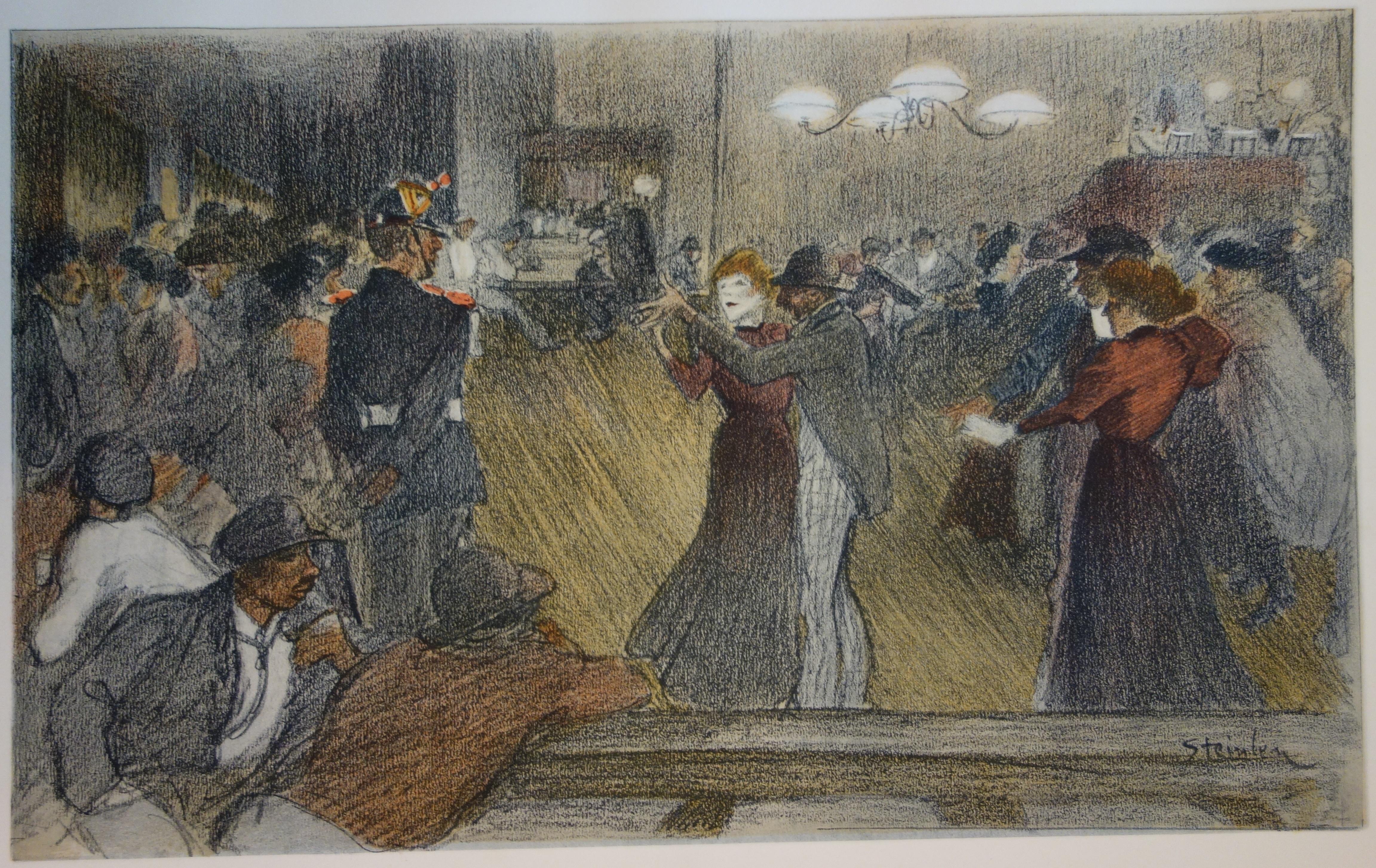 Dancing in Paris (Tribute to Toulouse Lautrec) - Original Lithograph, 1898 - Art Nouveau Print by Théophile Alexandre Steinlen