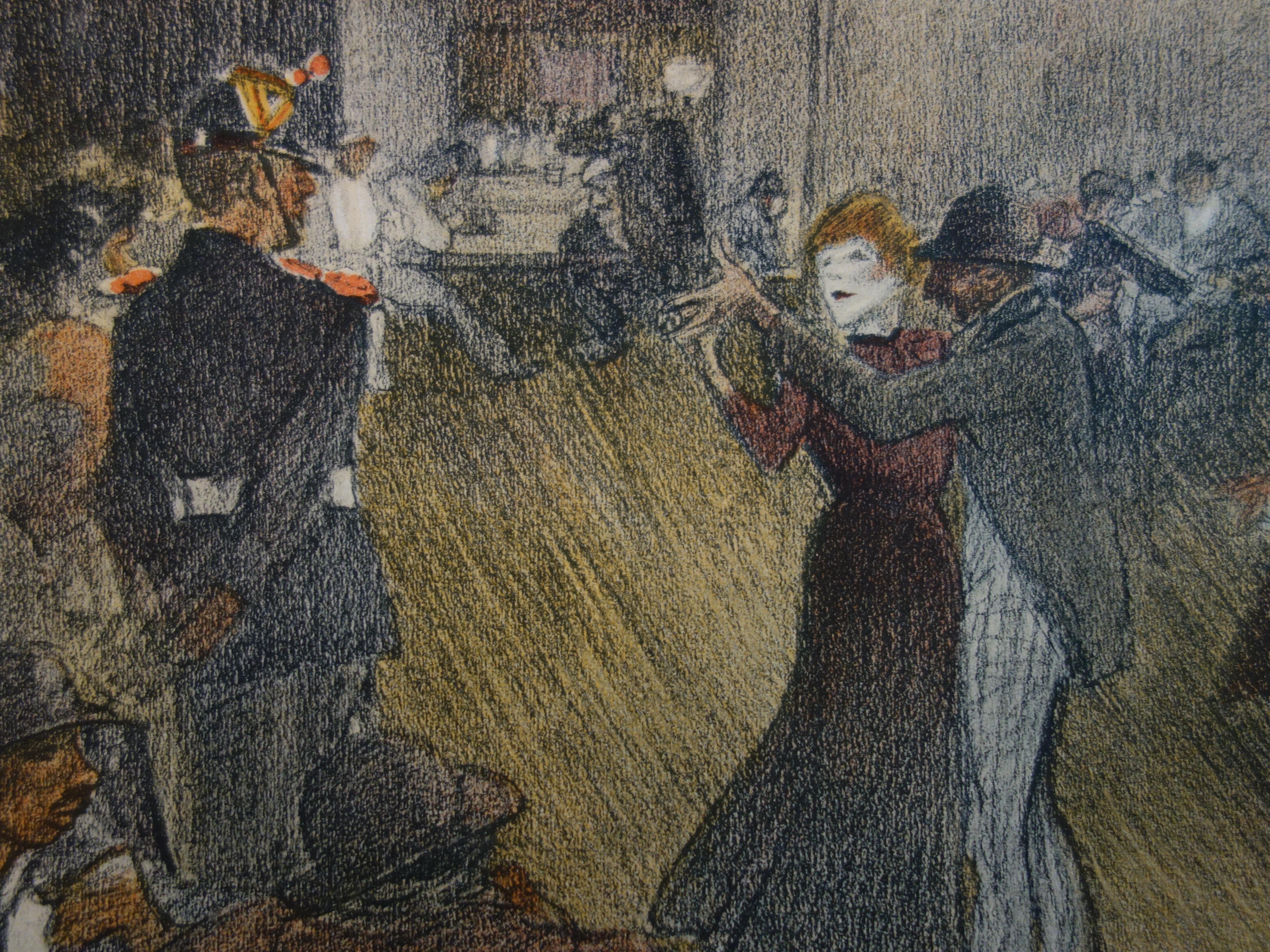 Dancing in Paris (Tribute to Toulouse Lautrec) - Original Lithograph, 1898 - Gray Figurative Print by Théophile Alexandre Steinlen