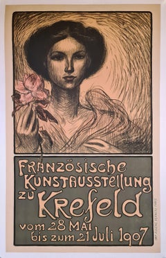 Antique Franzosische Kunstausstellung zu Krefeld Art Nouveau Poster Art Exhibition