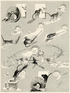 "Kitten Went in the Night" (A black cat playing with broom and Halloween ghost)