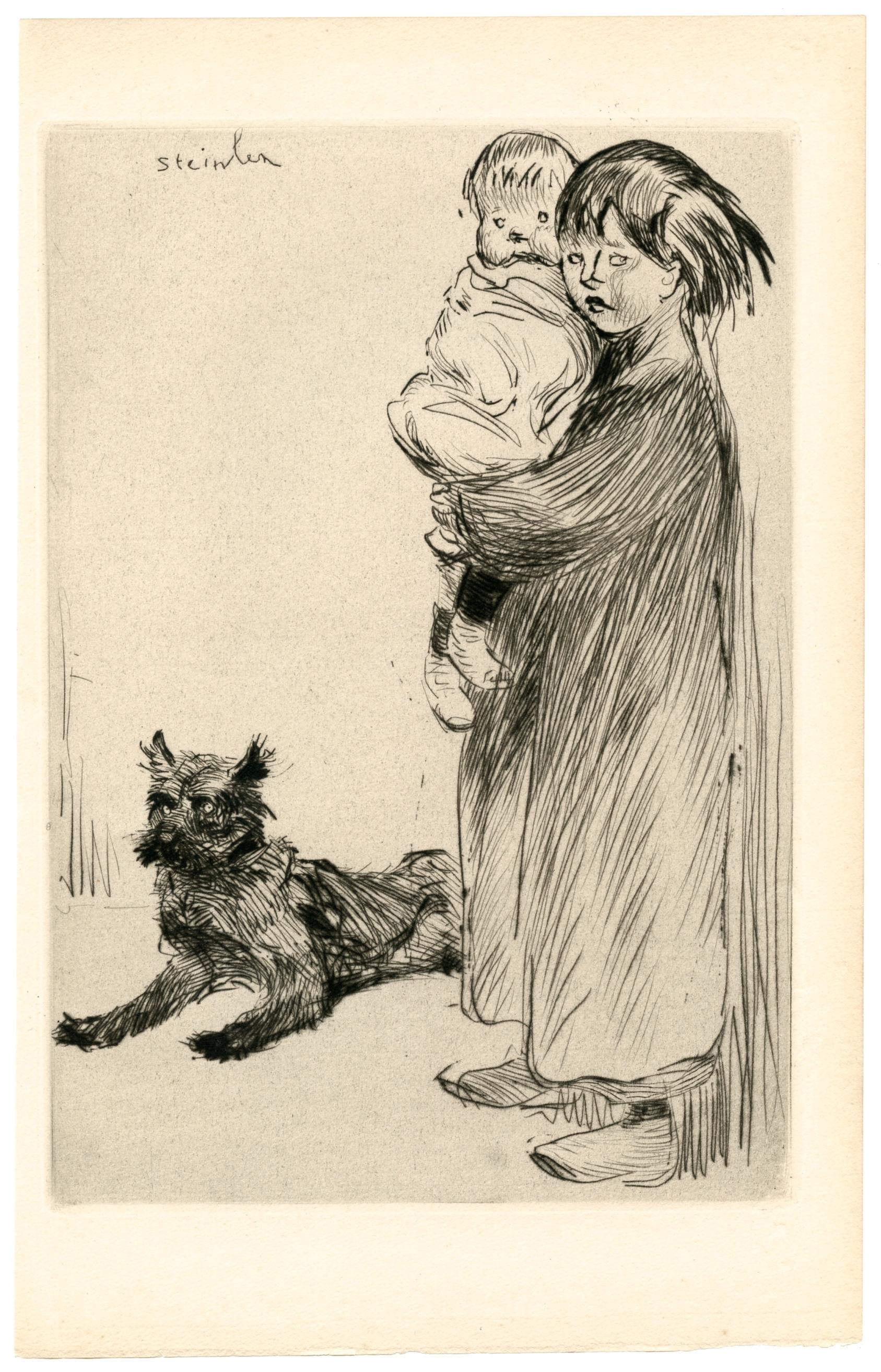 Théophile Alexandre Steinlen Portrait Print - "La grande soeur" original drypoint