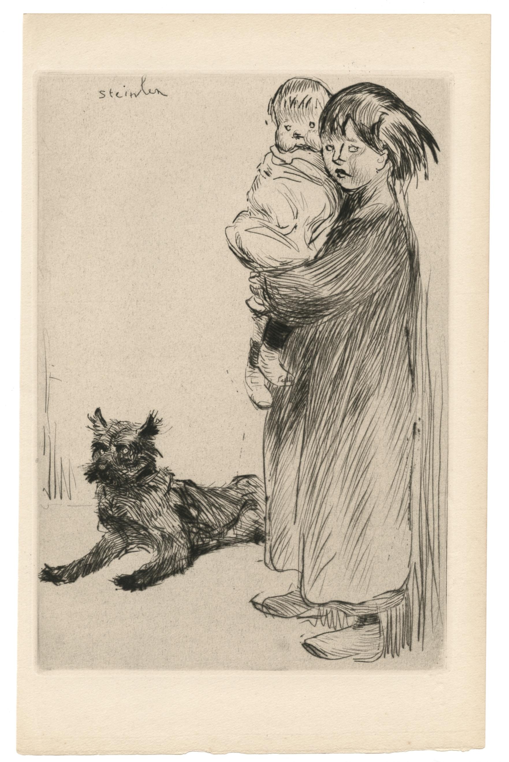 Théophile Alexandre Steinlen Portrait Print - "La grande soeur" original drypoint