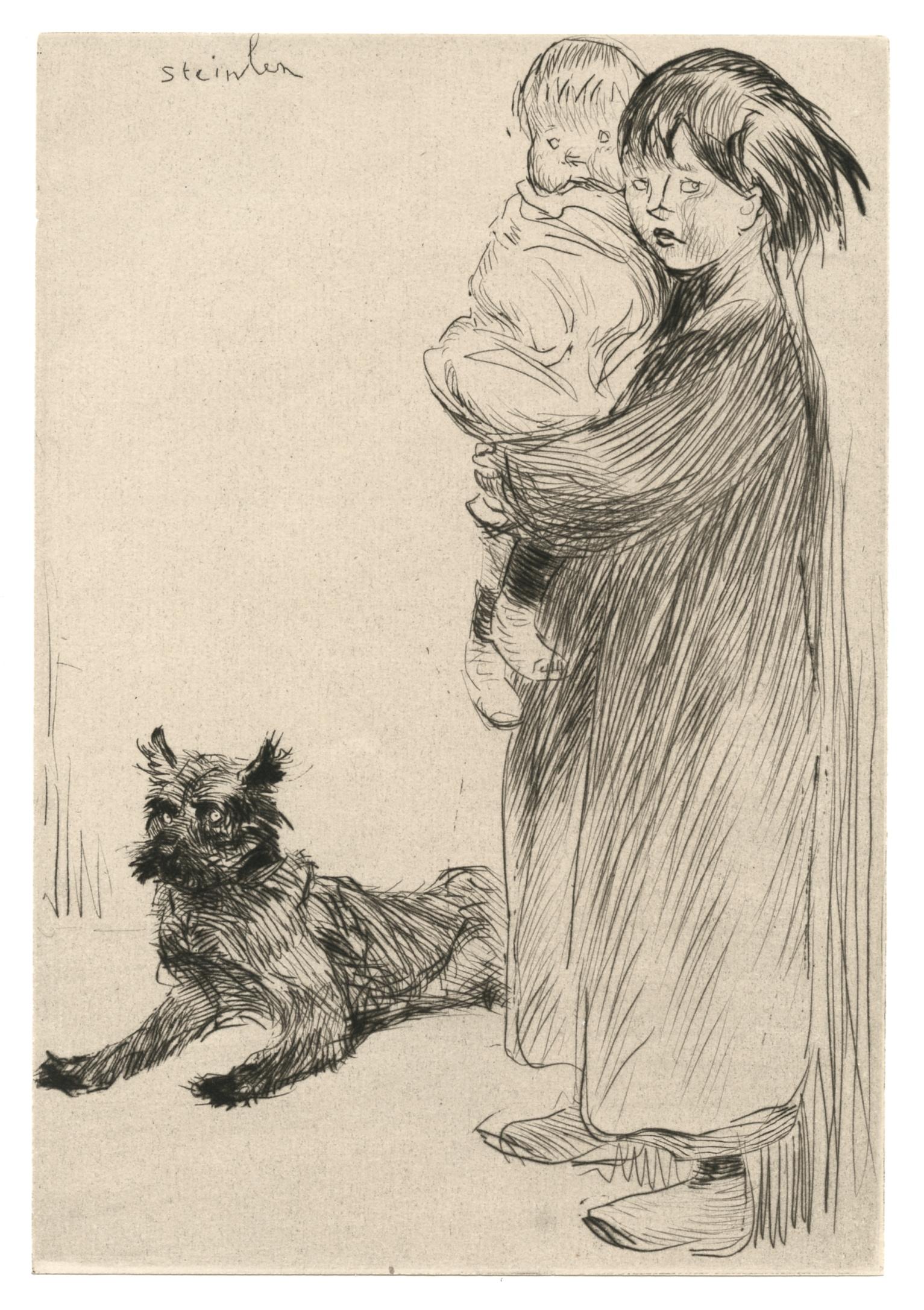 Portrait Print di Théophile Alexandre Steinlen - "La grande soeur" puntasecca originale