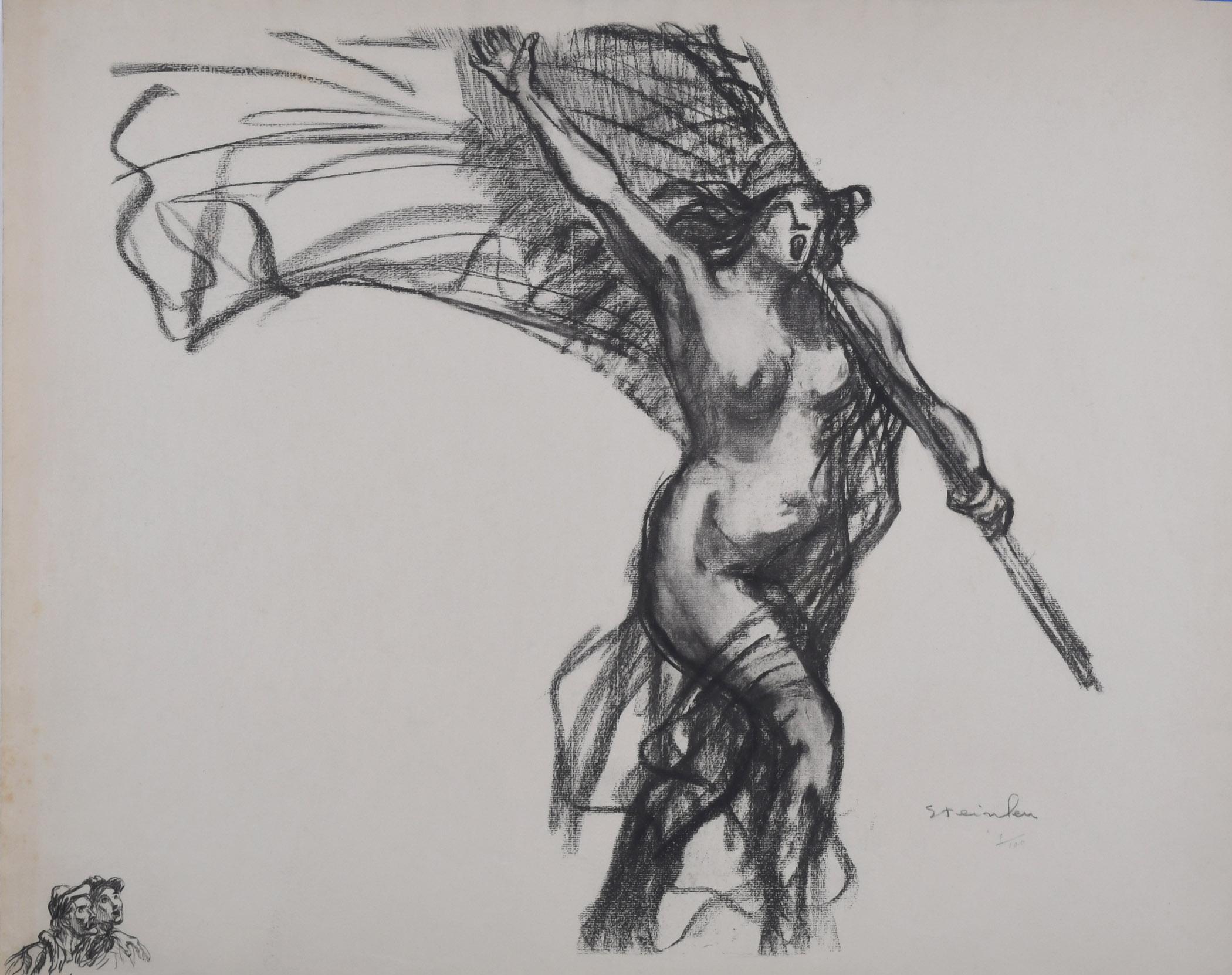 La République Nous Appelle (The Republic Calls Us)
Transfer lithograph with an etching Remarque in the lower left corner, 1915
Signed in pencil lower right (see photo)
Edition: 100 (1/100) (see photo)
An impression from the deluxe edition of 100