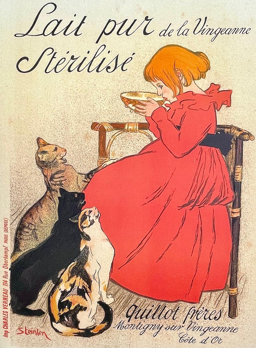 Lait Pur de la Vingeanne Stérilisé is an offset lithographic print reproduced after the original 1894-95 Belle Epoque advertising poster created by Théophile Steinlen, printed using 4-color offset lithography on heavyweight archival paper. Lait Pur