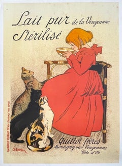Lait Pur de la Vingeanne Stérilisé, Young Girl, Cats, Vintage French Advertising