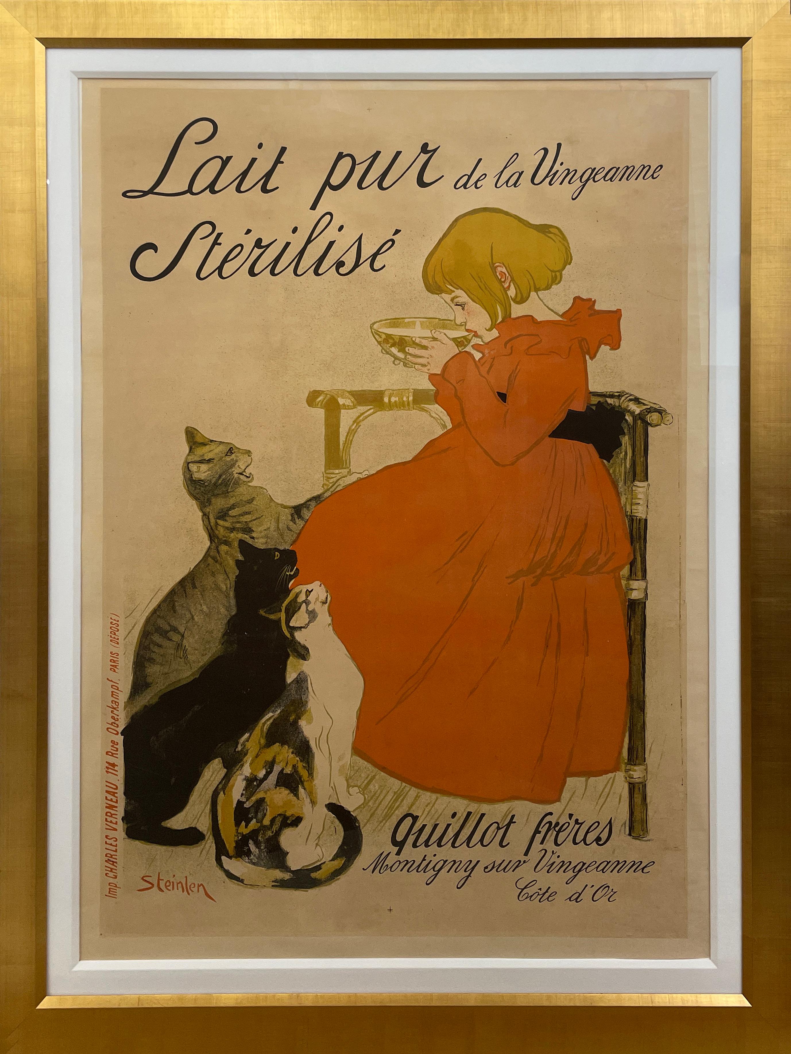 Théophile Alexandre Steinlen Figurative Print - "Lait Pur Sterilise de la Vingeanne" Antique Poster by Steinlen