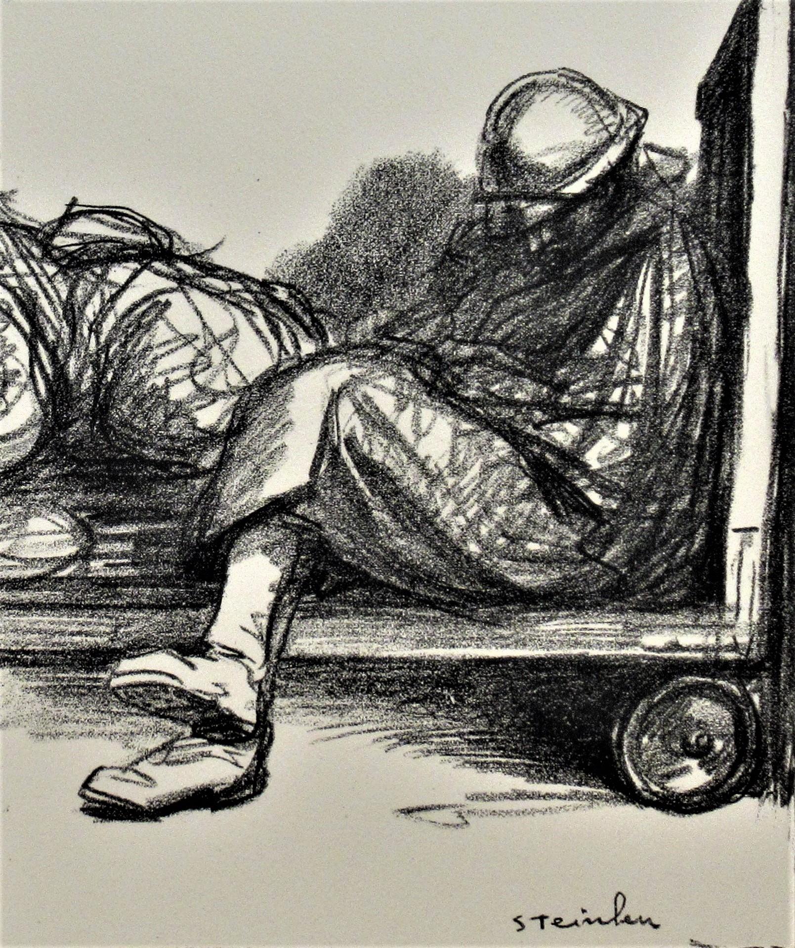 Le Repos du Soldat - Gris Figurative Print par Théophile Alexandre Steinlen
