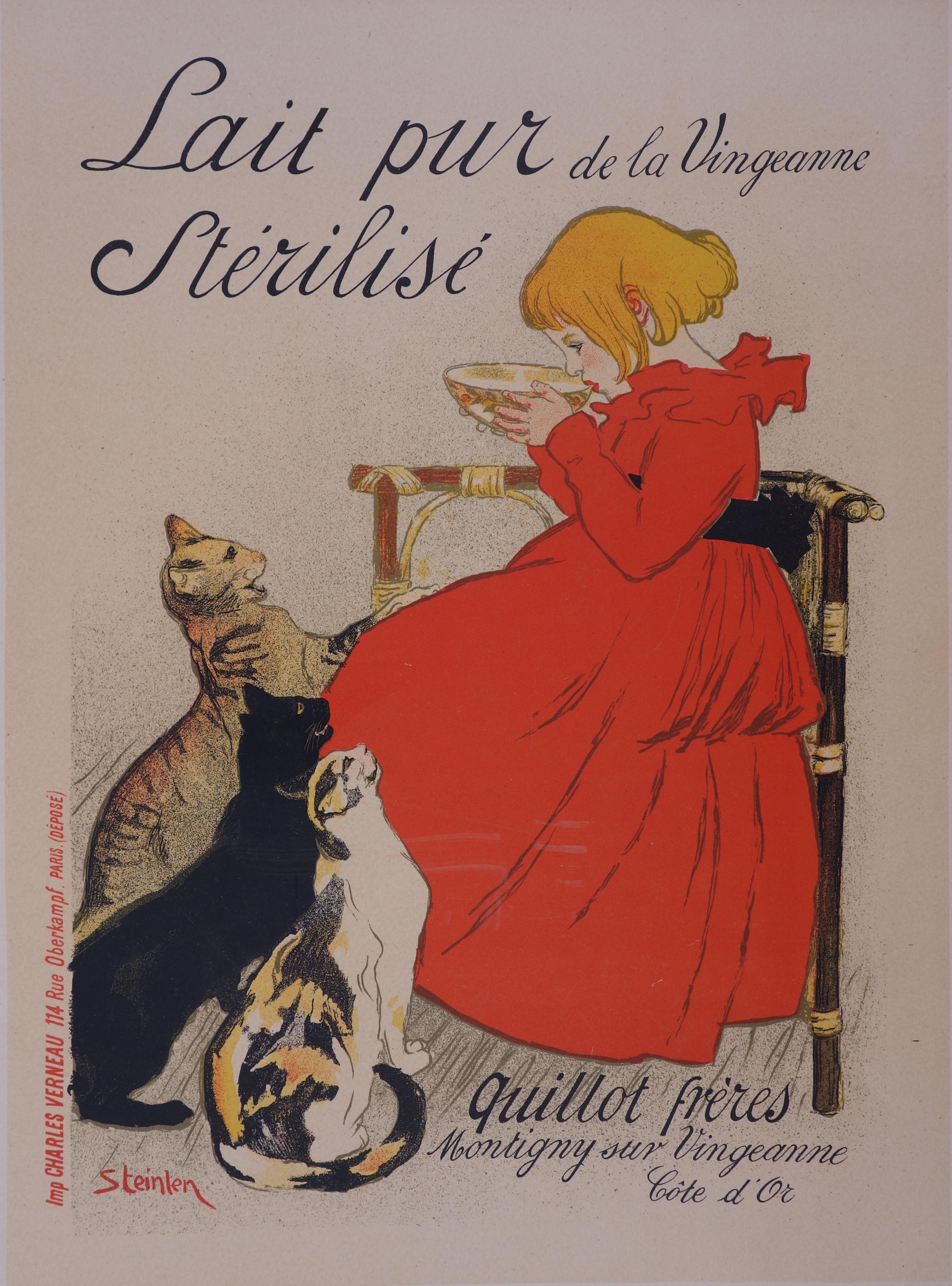Milk : Girl with Cats - Lithograph (Les Maîtres de l'Affiche), 1897 - Print by Théophile Alexandre Steinlen