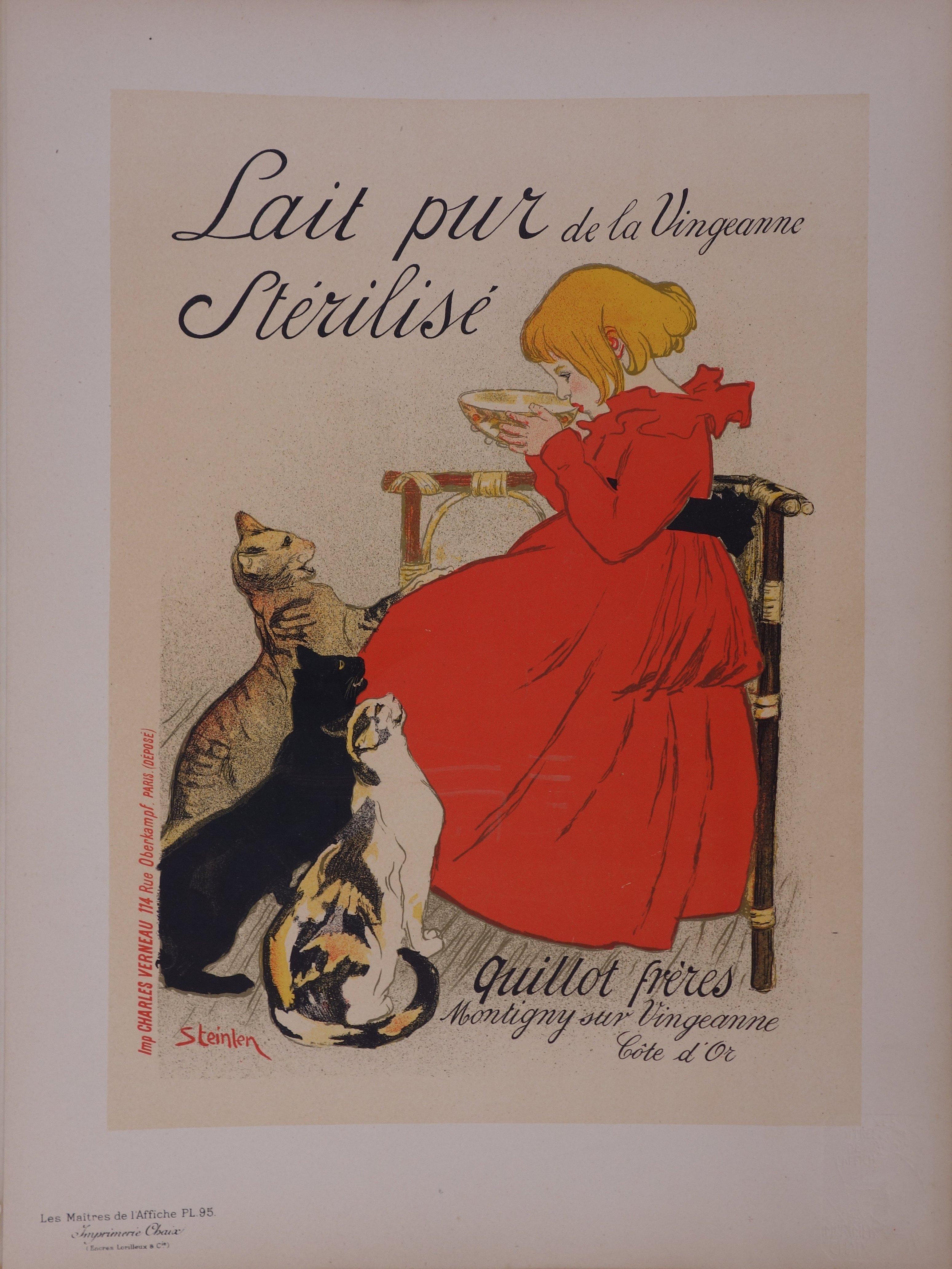 Théophile Alexandre Steinlen Figurative Print - Milk : Girl with Cats - Lithograph (Les Maîtres de l'Affiche), 1897