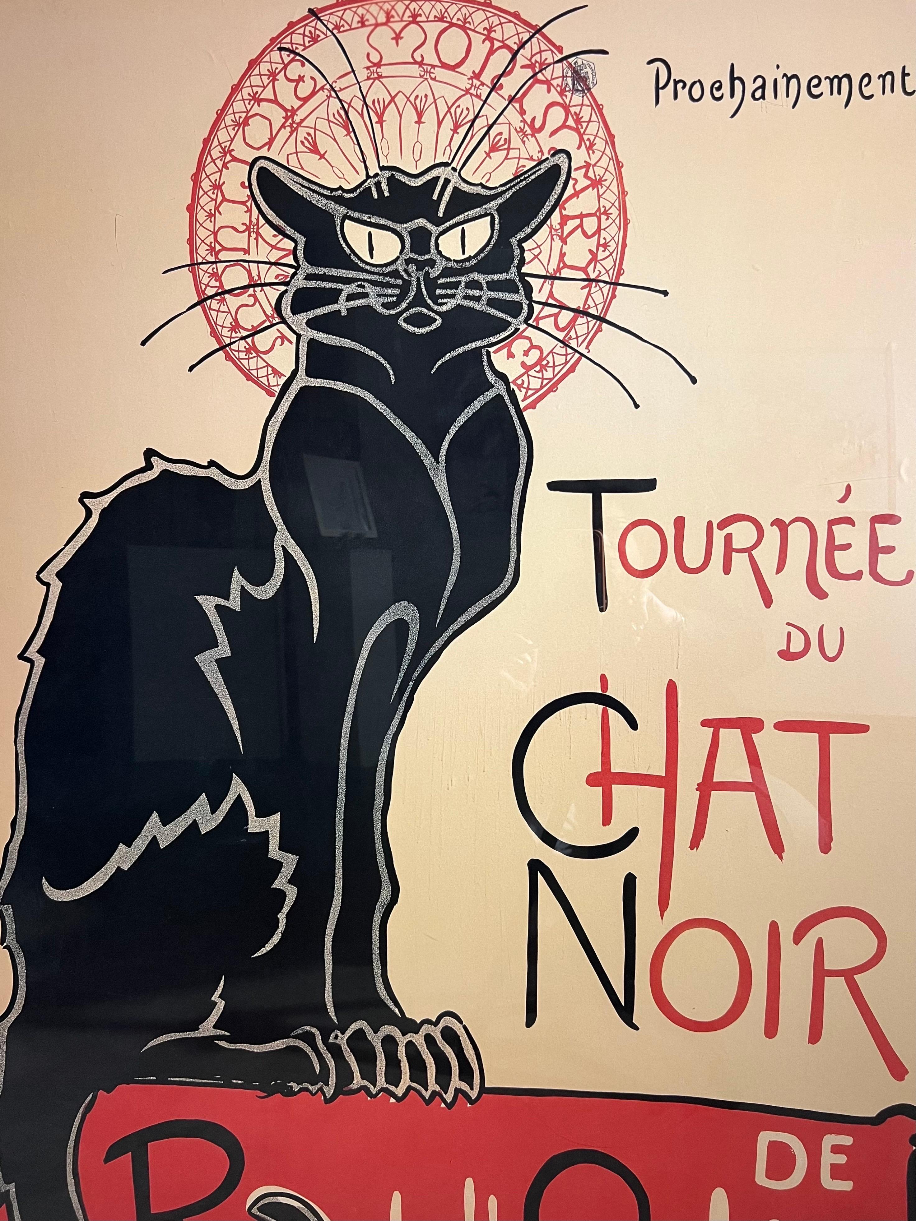 Prochainement, Tournée du Chat Noir avec Rodolphe Salis; Black cat. - Beige Animal Print by Théophile Alexandre Steinlen