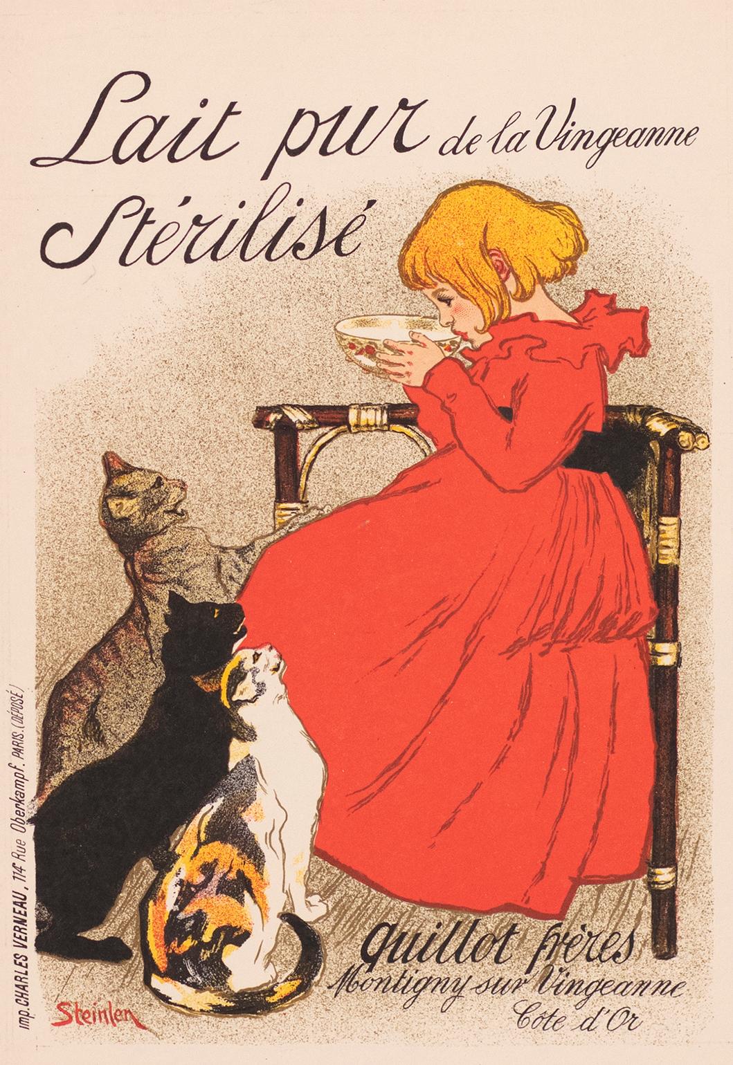 Lait pur stérilisé de la Vingeanne by Théophile Steinlen, Cat lithograph, 1896 - Print by Théophile Alexandre Steinlen