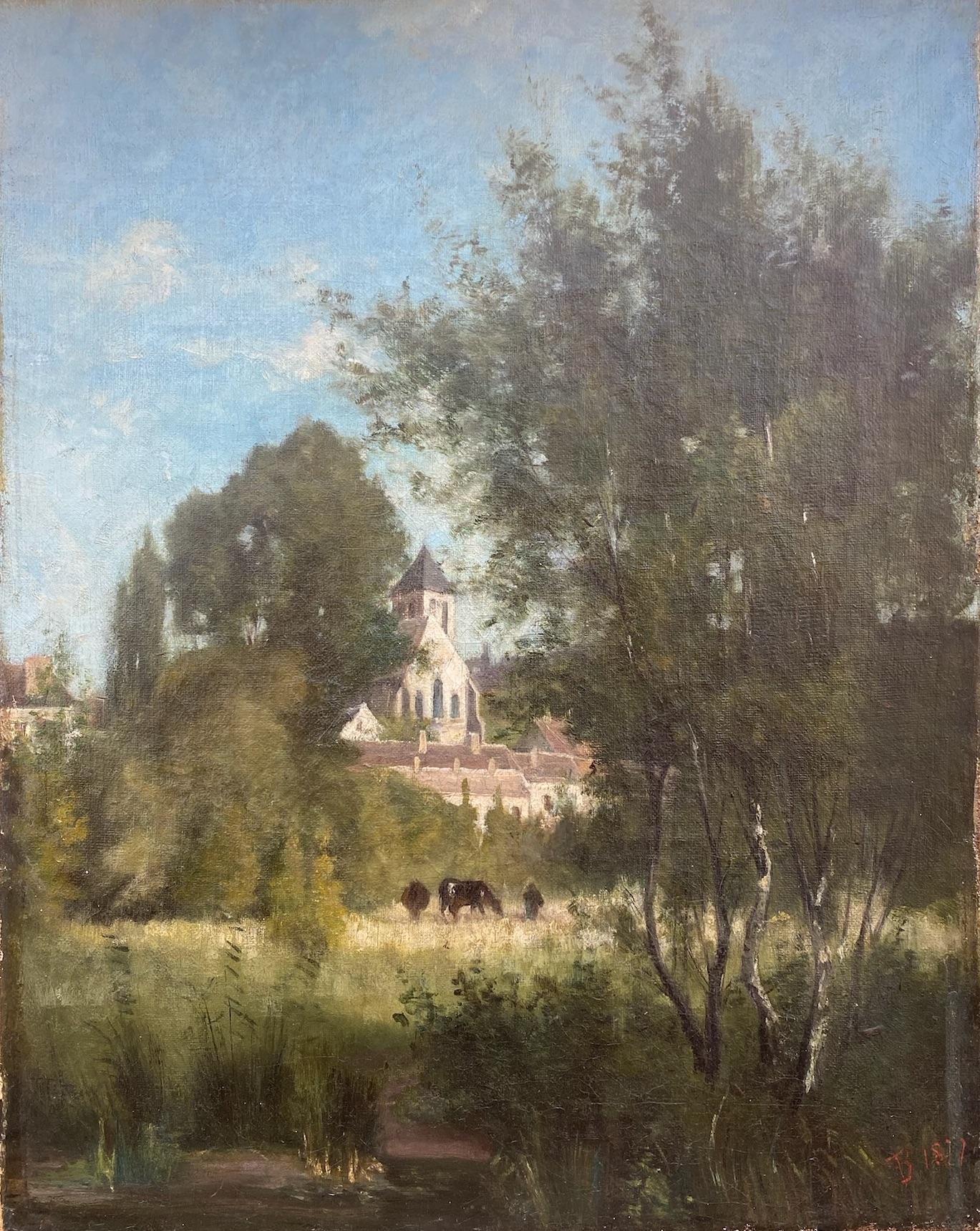Escena pastoral en Auvers sur Oise por Durch amigo de van Gogh Paisaje de Barbizon - Painting de Théophile de Bock
