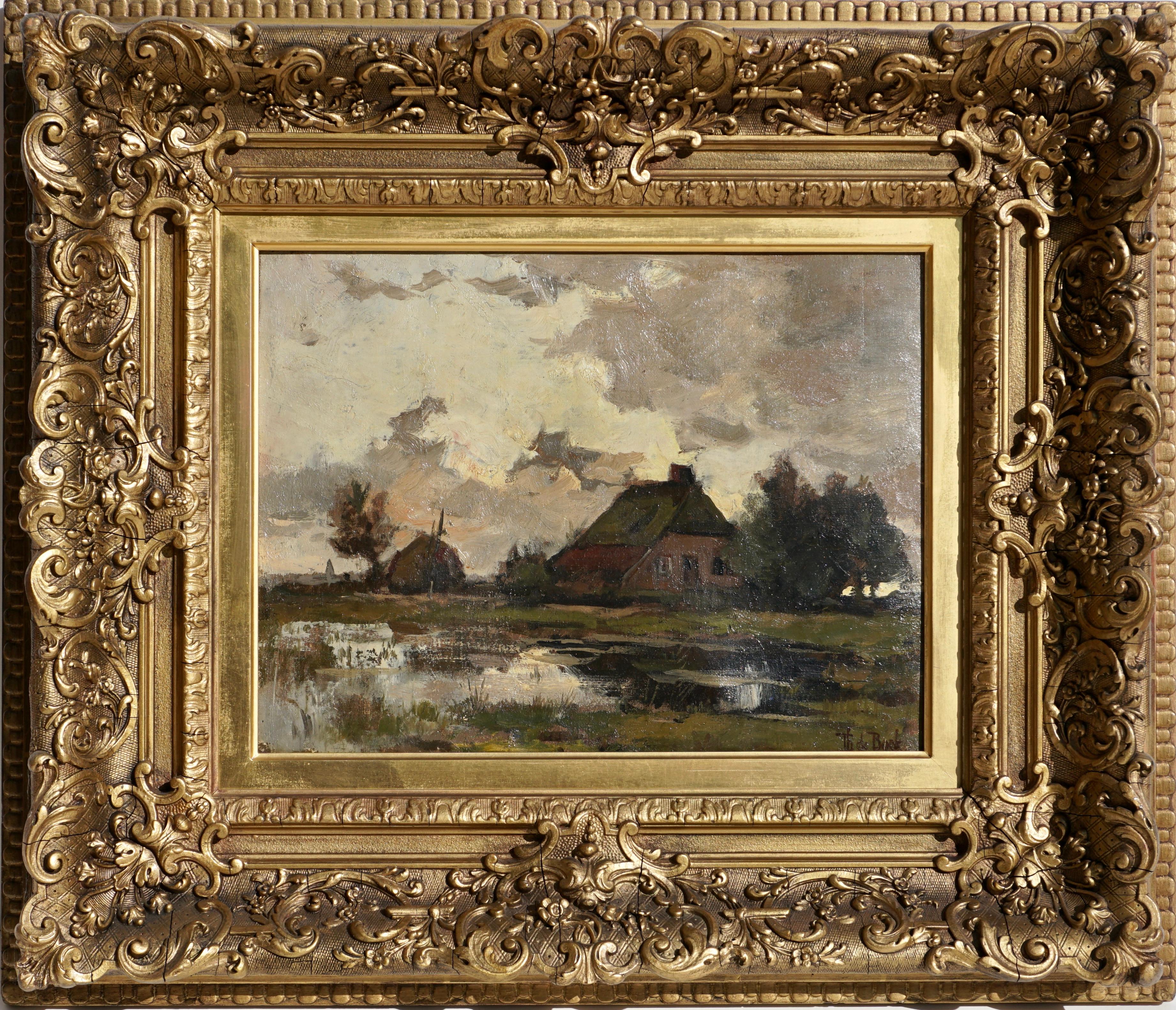 Theophile de Bock farm house landscape oil painting.

Sight: 12