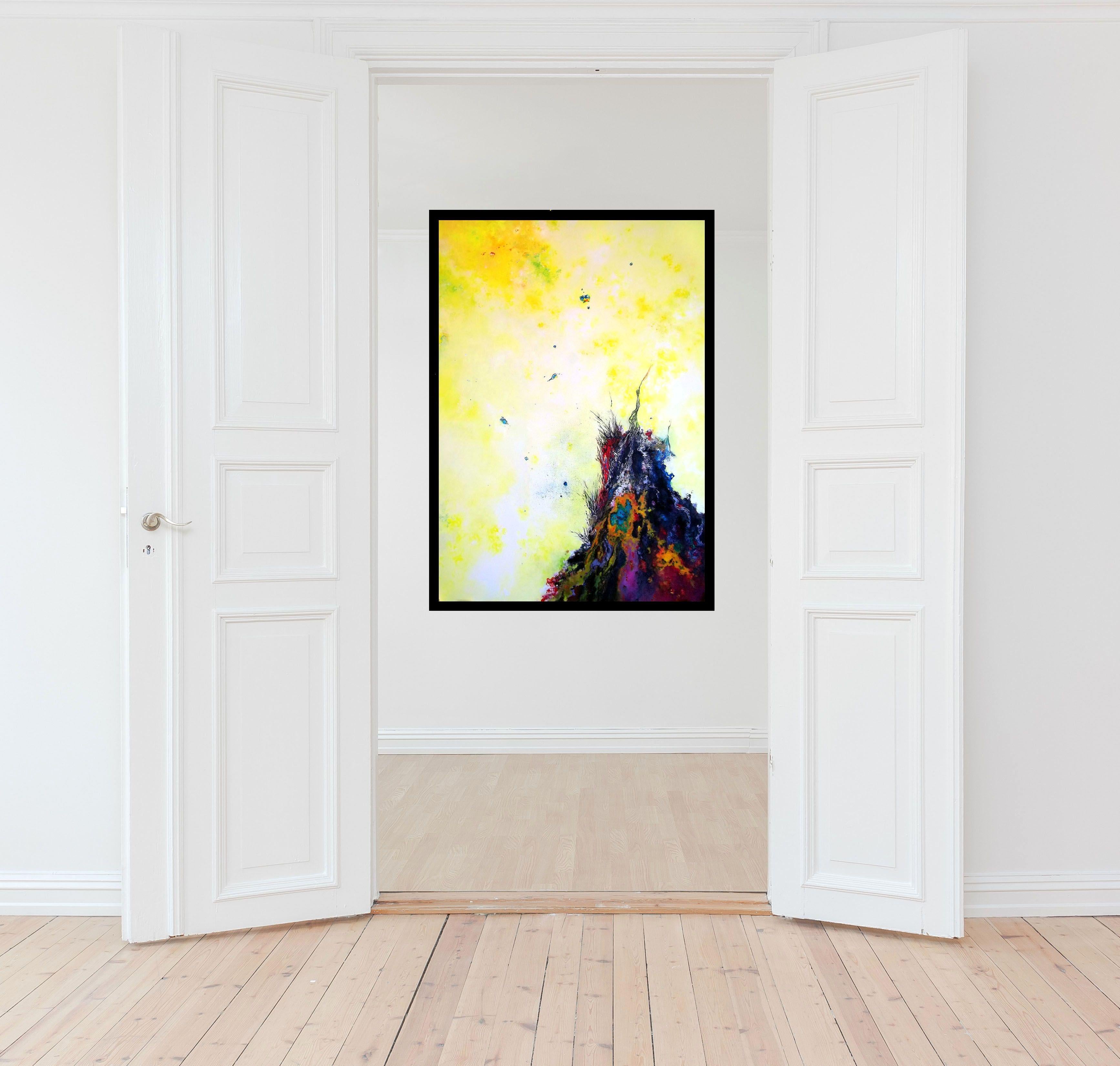 Incarnazione, Pittura, Olio su tela - Abstract Painting Giallo di Theophile DELAINE