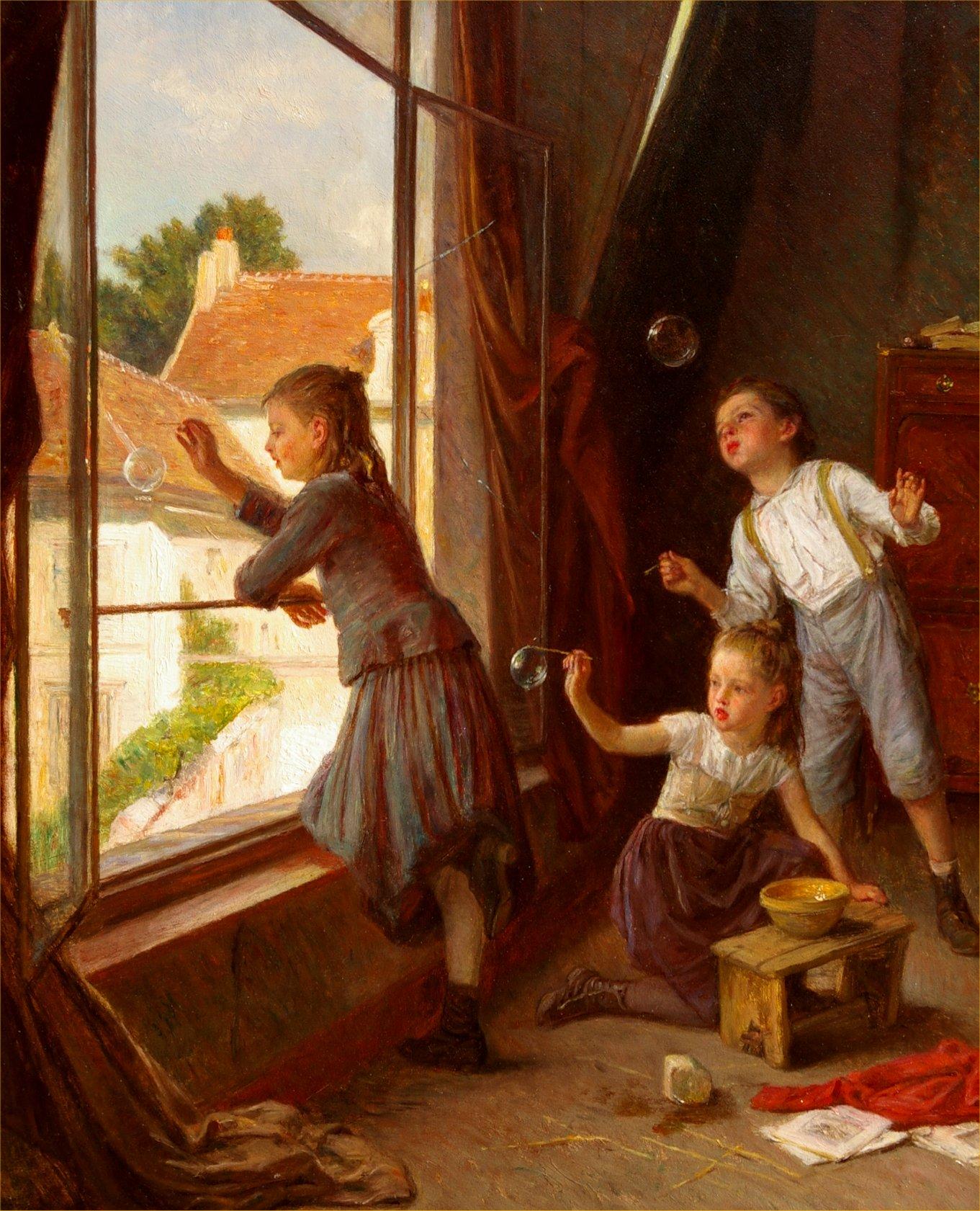 Blowing Bubbles - Painting by Théophile Emmanuel Duverger
