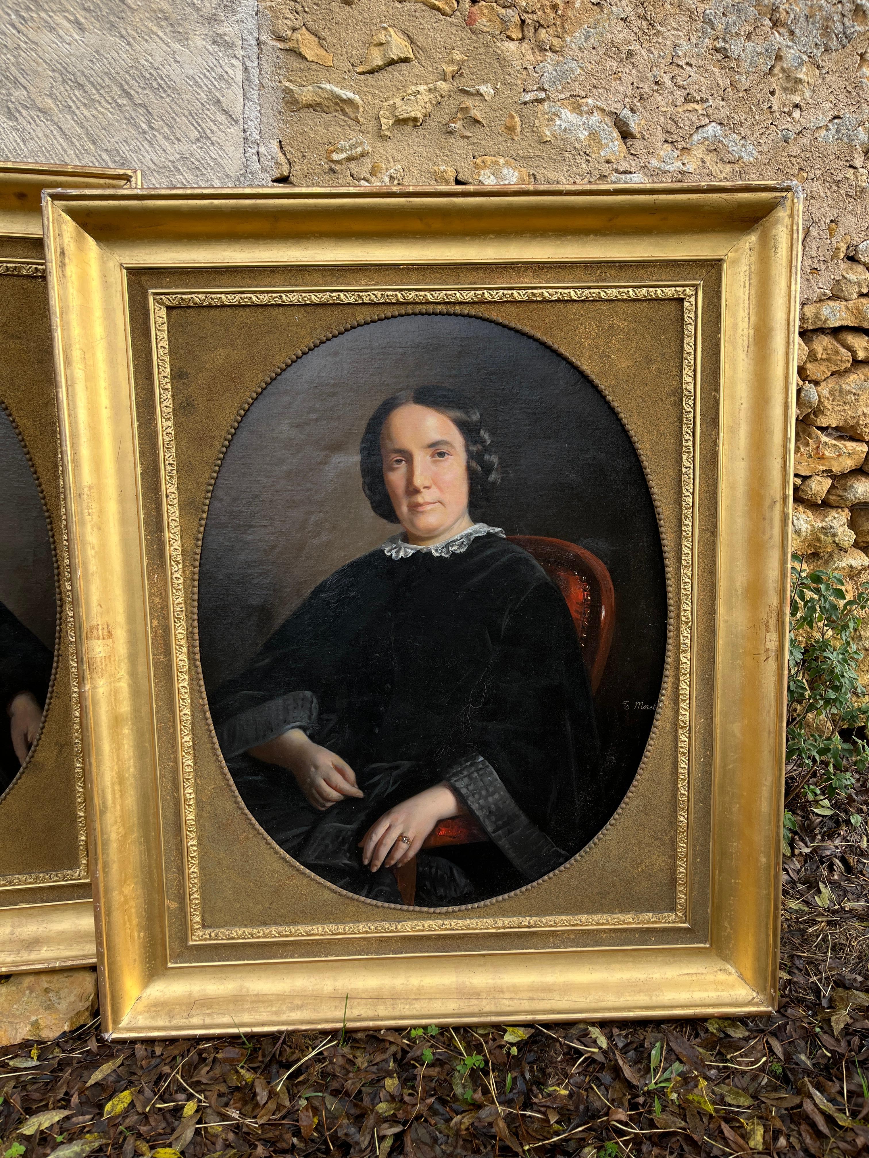 Suite of four large family portraits, kept together to this day. Created around 1840 by the painter Théophile Morel, who presented portraits at the Salon des Artistes Français from the start of the decade.

These works are in perfect condition,