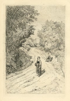 Antique "A Country Lane" original etching