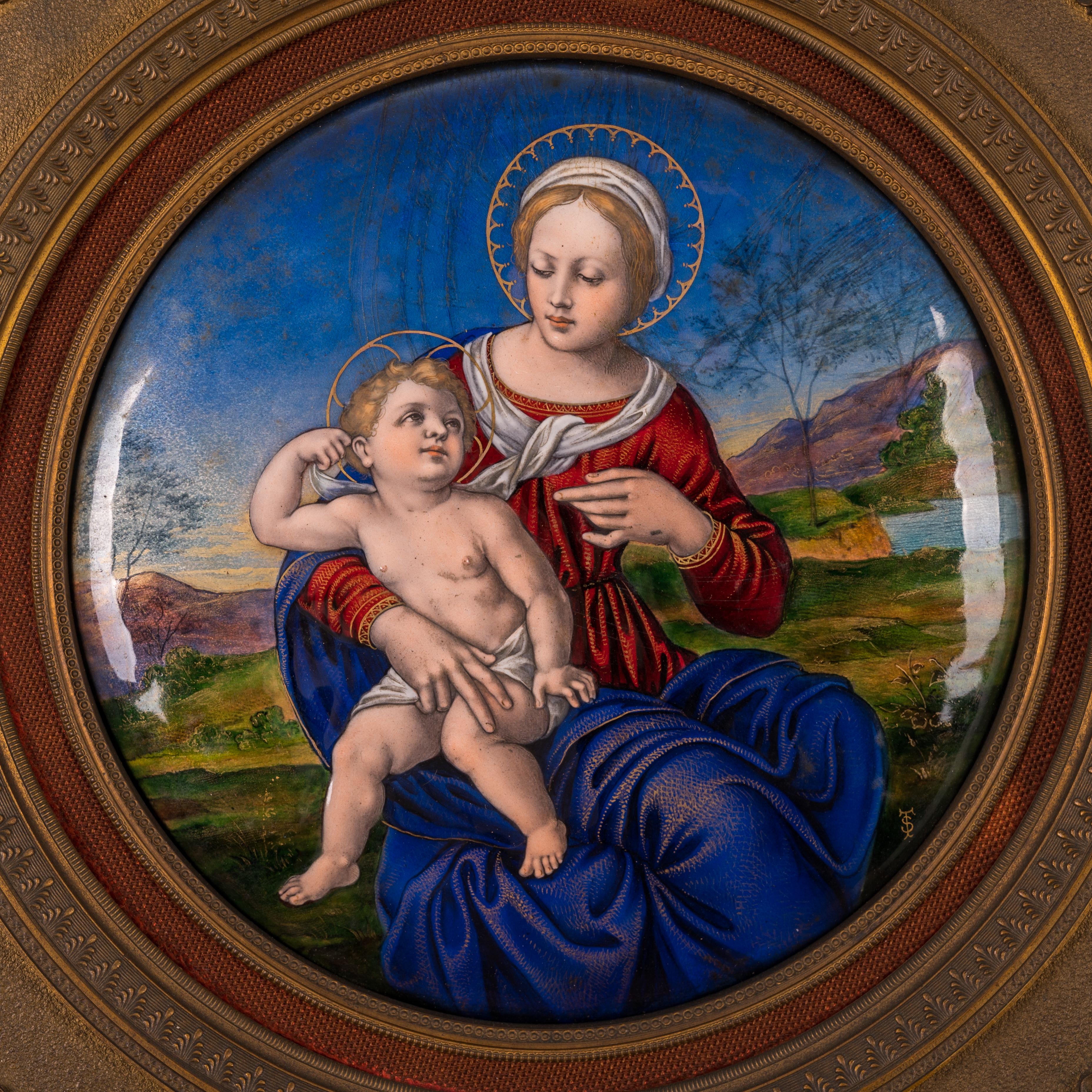Hand-Painted Théophile Soyer - Madonna Painting on Copper For Sale