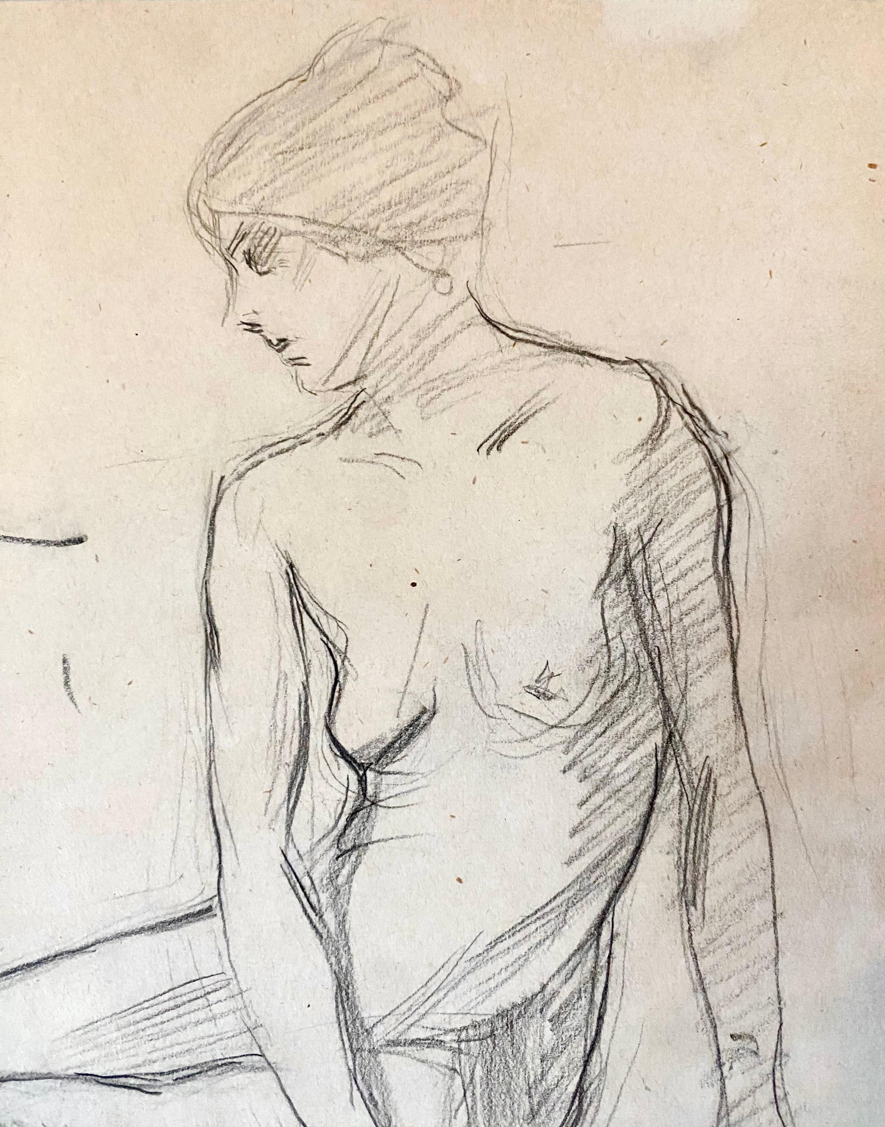 Theophile STEINLEN, Akt Bleistiftzeichnung von 1905 (Art nouveau) im Angebot