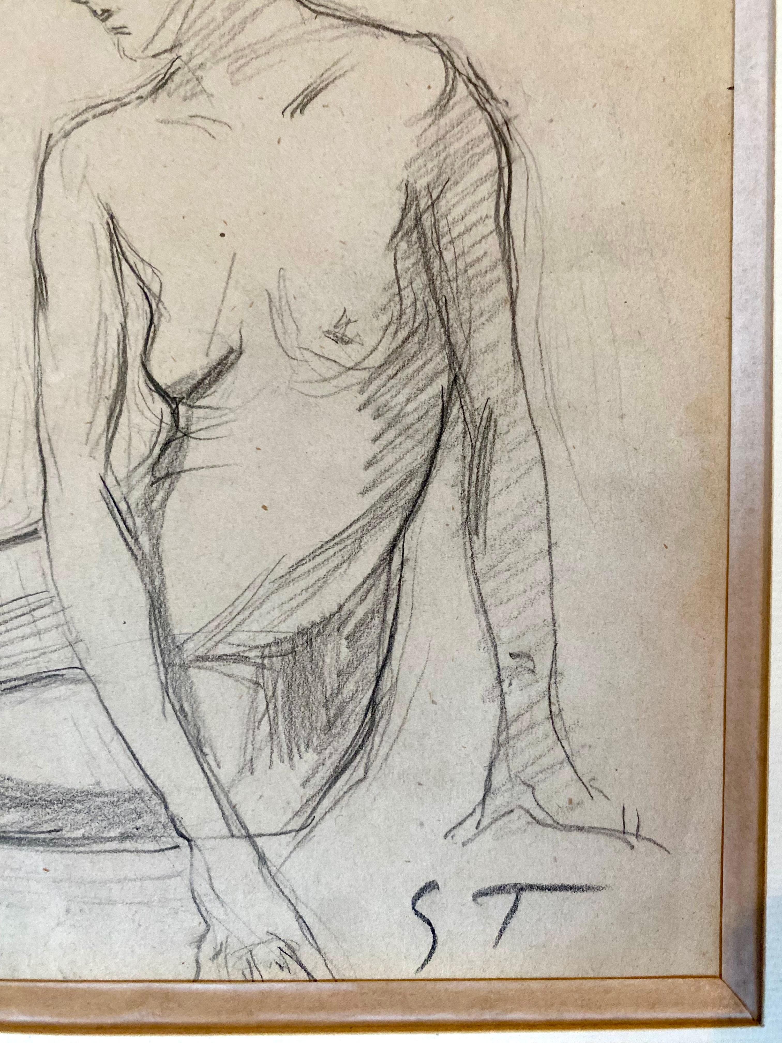 Theophile STEINLEN, Akt Bleistiftzeichnung von 1905 (Französisch) im Angebot