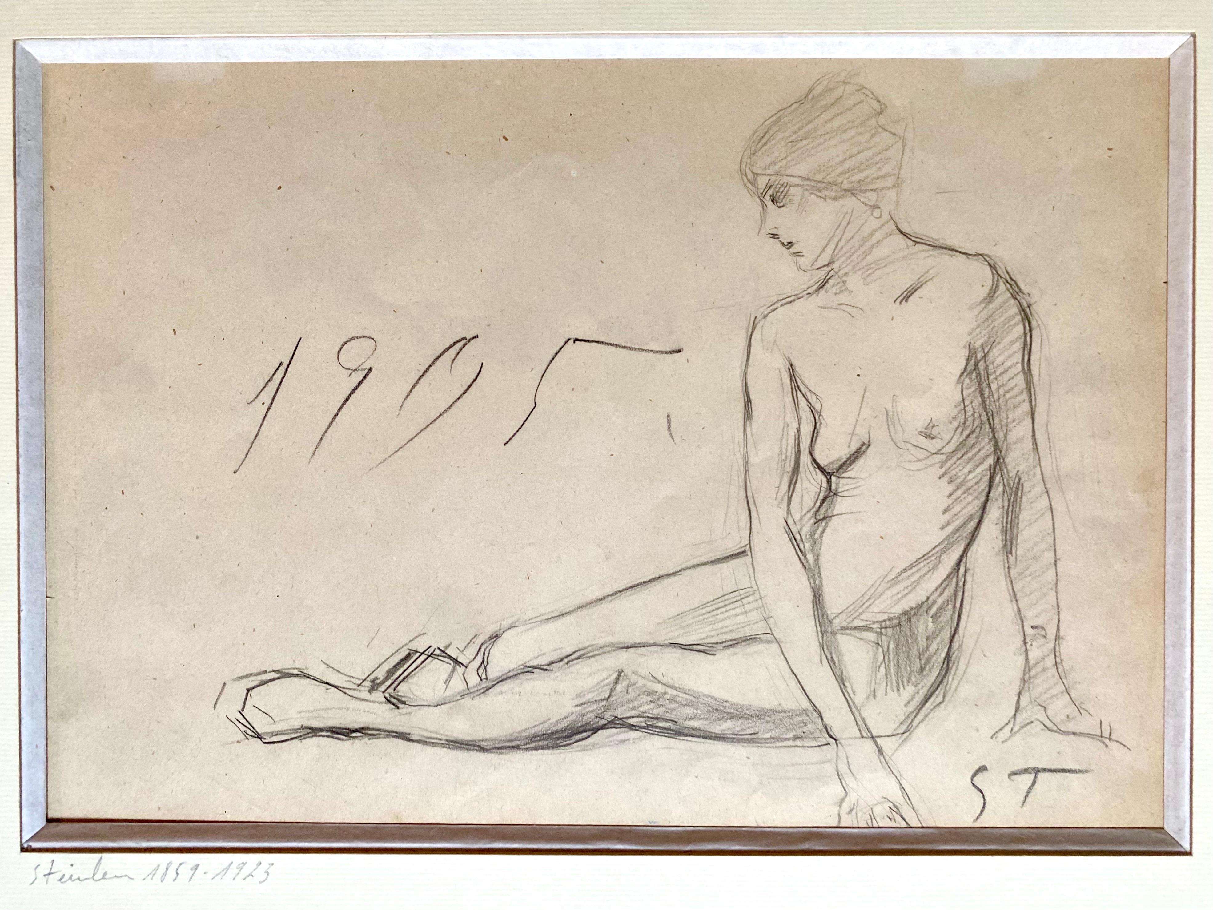 Theophile STEINLEN, Akt Bleistiftzeichnung von 1905 im Zustand „Gut“ im Angebot in Beuzevillette, FR