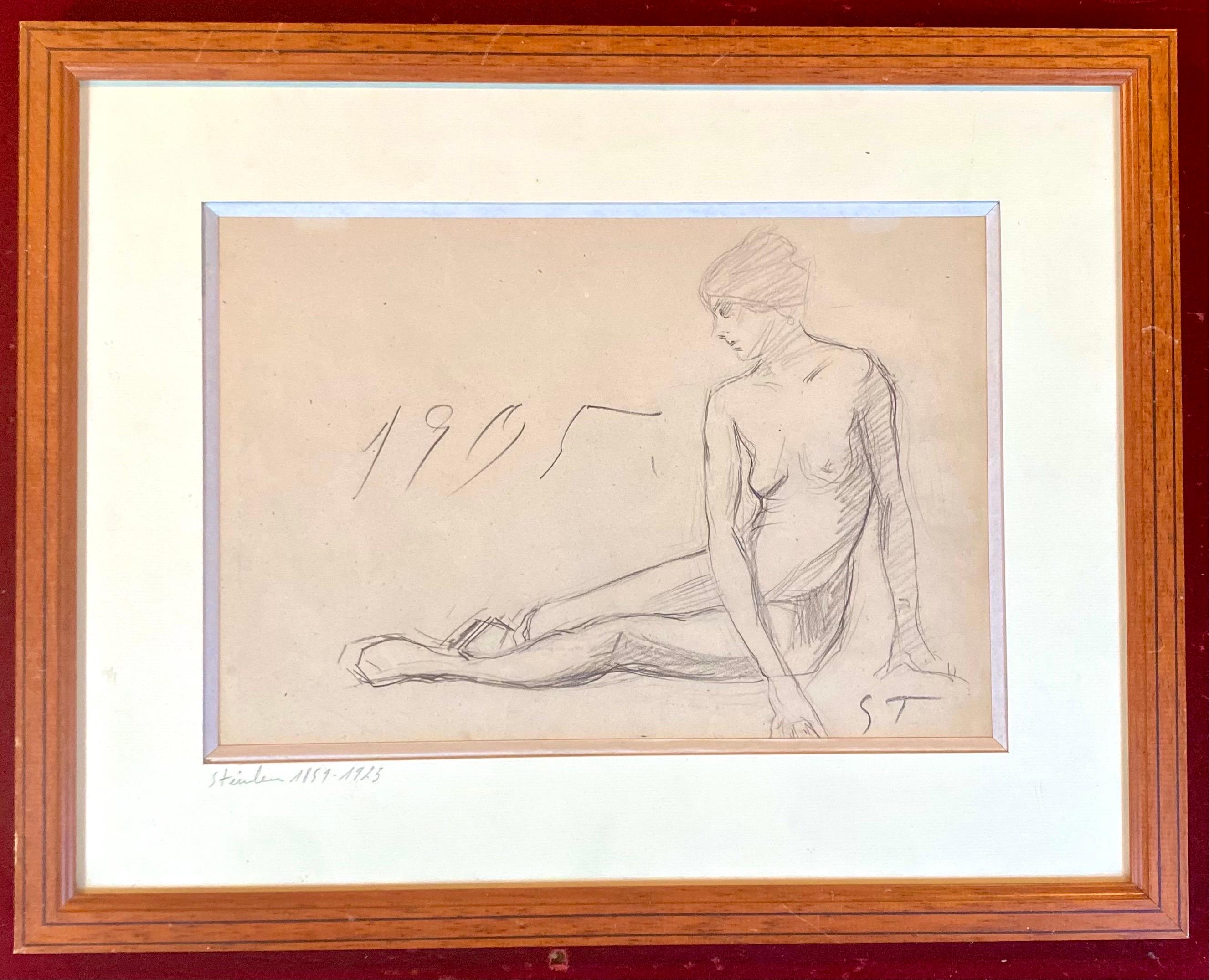 Theophile STEINLEN, Akt Bleistiftzeichnung von 1905 (Papier) im Angebot