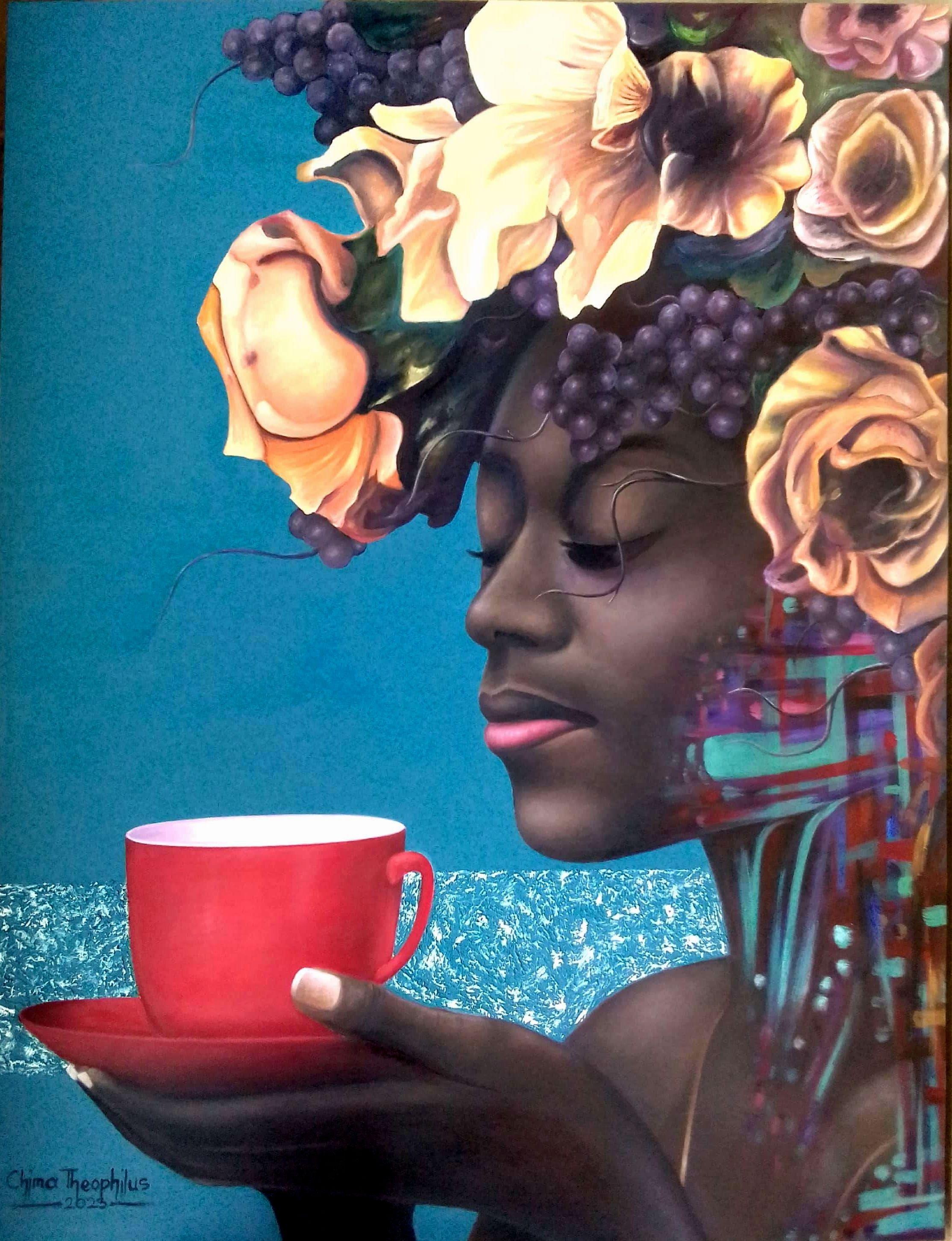 Theophilus Chima Figurative Painting - The Cup of my Love