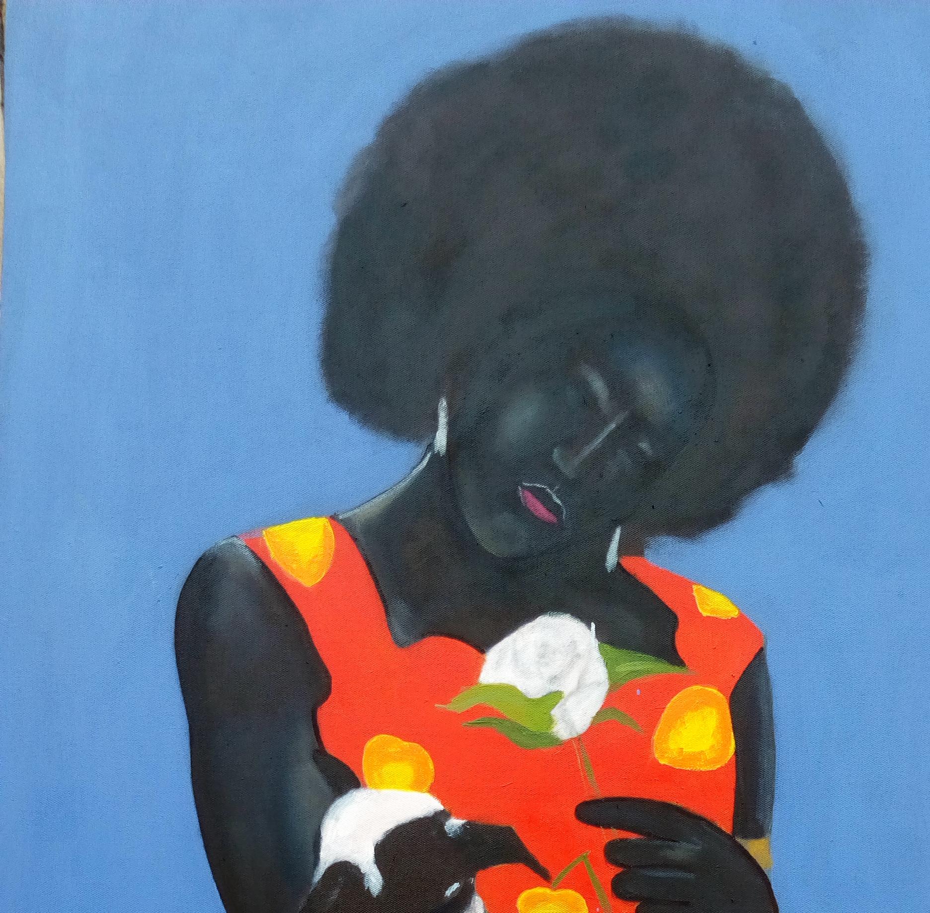 Mary and Her Little Lamb - Painting by Theophilus Madaki