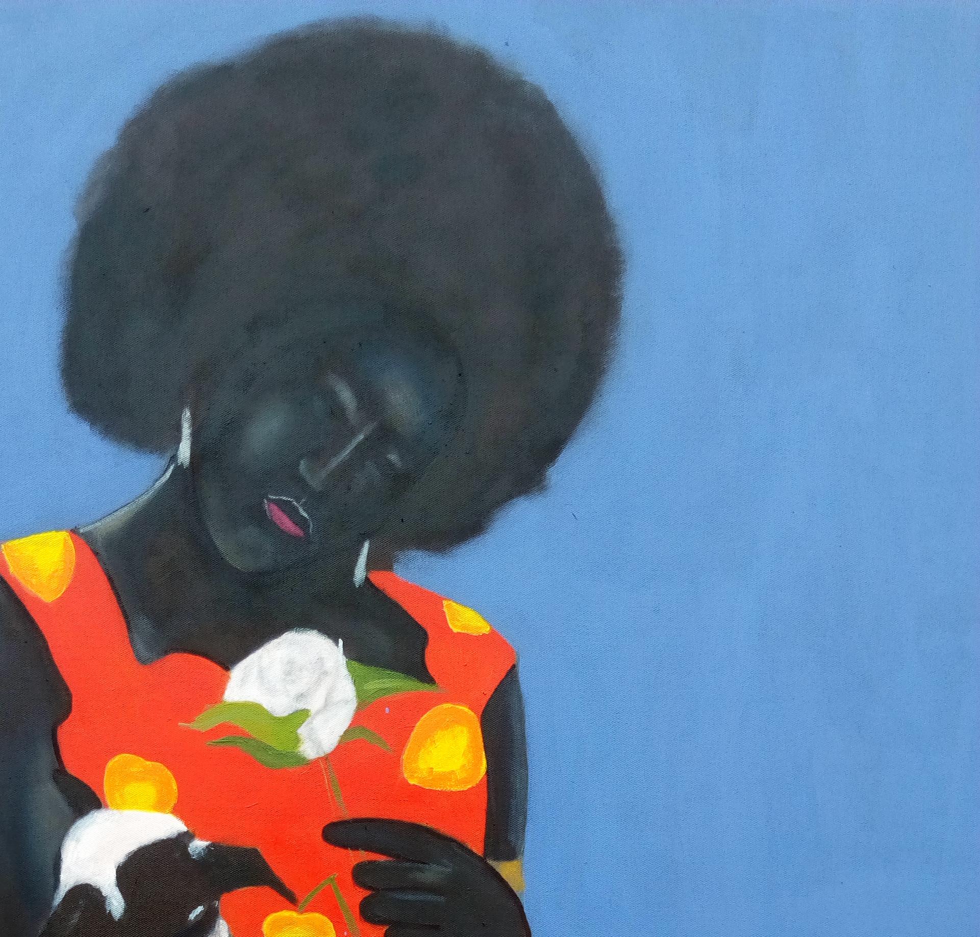 Marie et son petit agneau - Expressionniste Painting par Theophilus Madaki