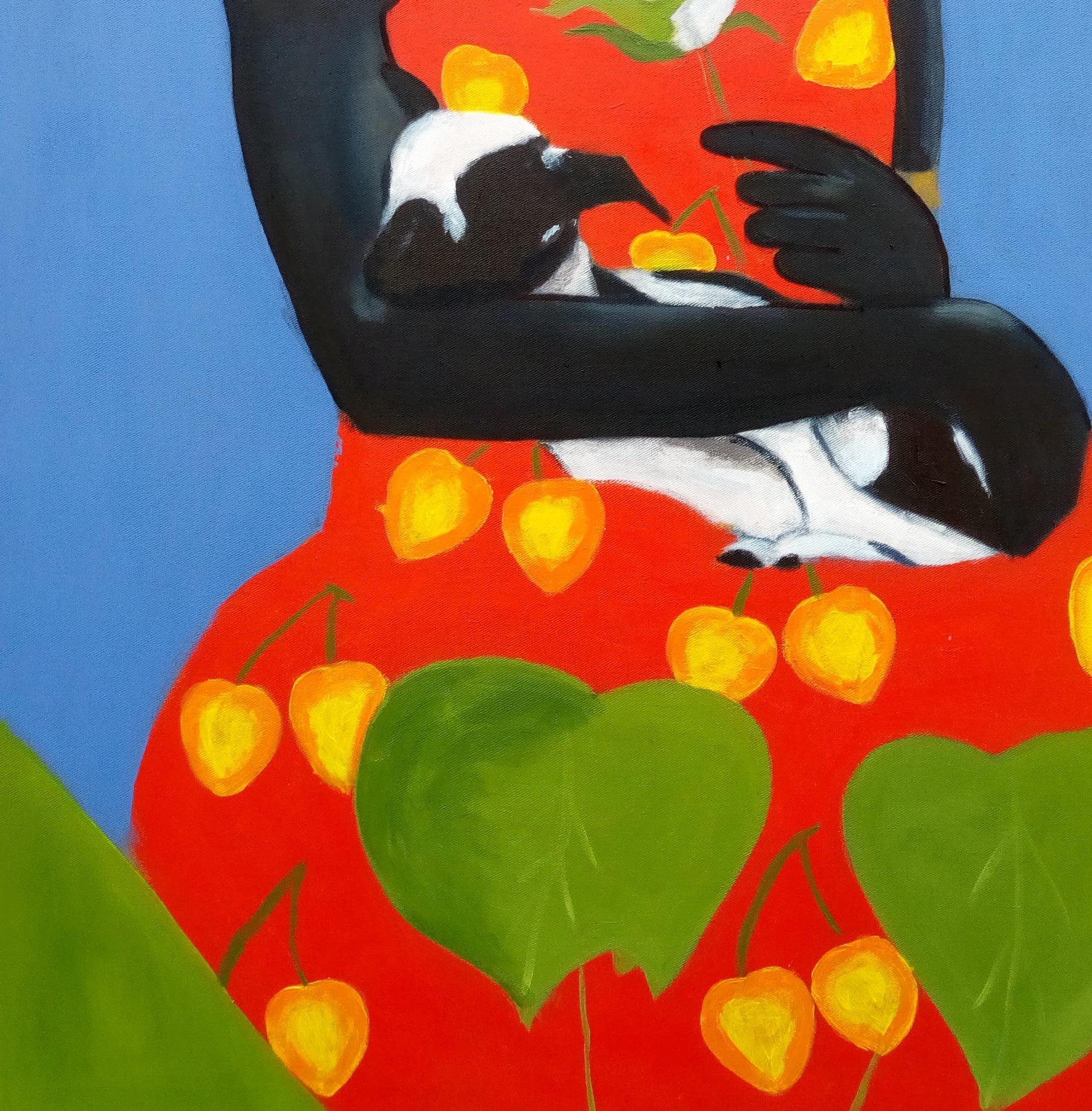 Marie et son petit agneau - Bleu Figurative Painting par Theophilus Madaki