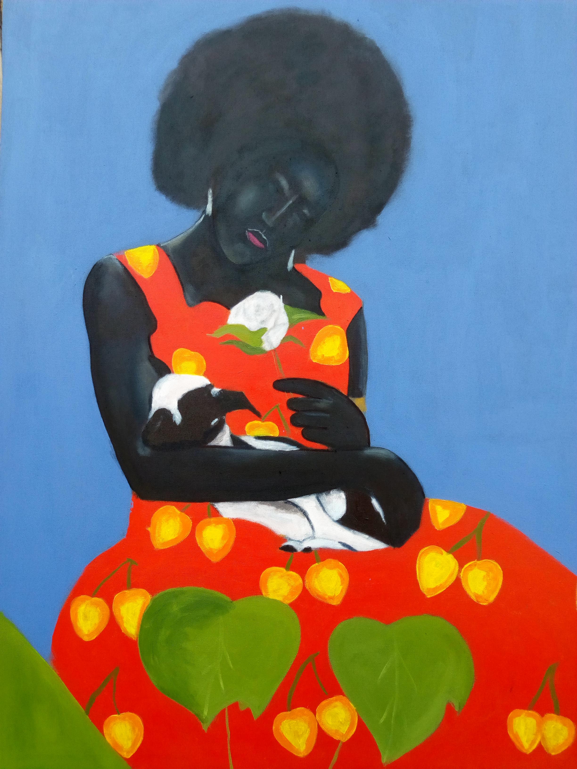 Theophilus Madaki Figurative Painting - Mary and Her Little Lamb