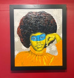 "Adorned with Diamonds" Porträt einer jungen schwarzen Frau mit Afro, Blumen
