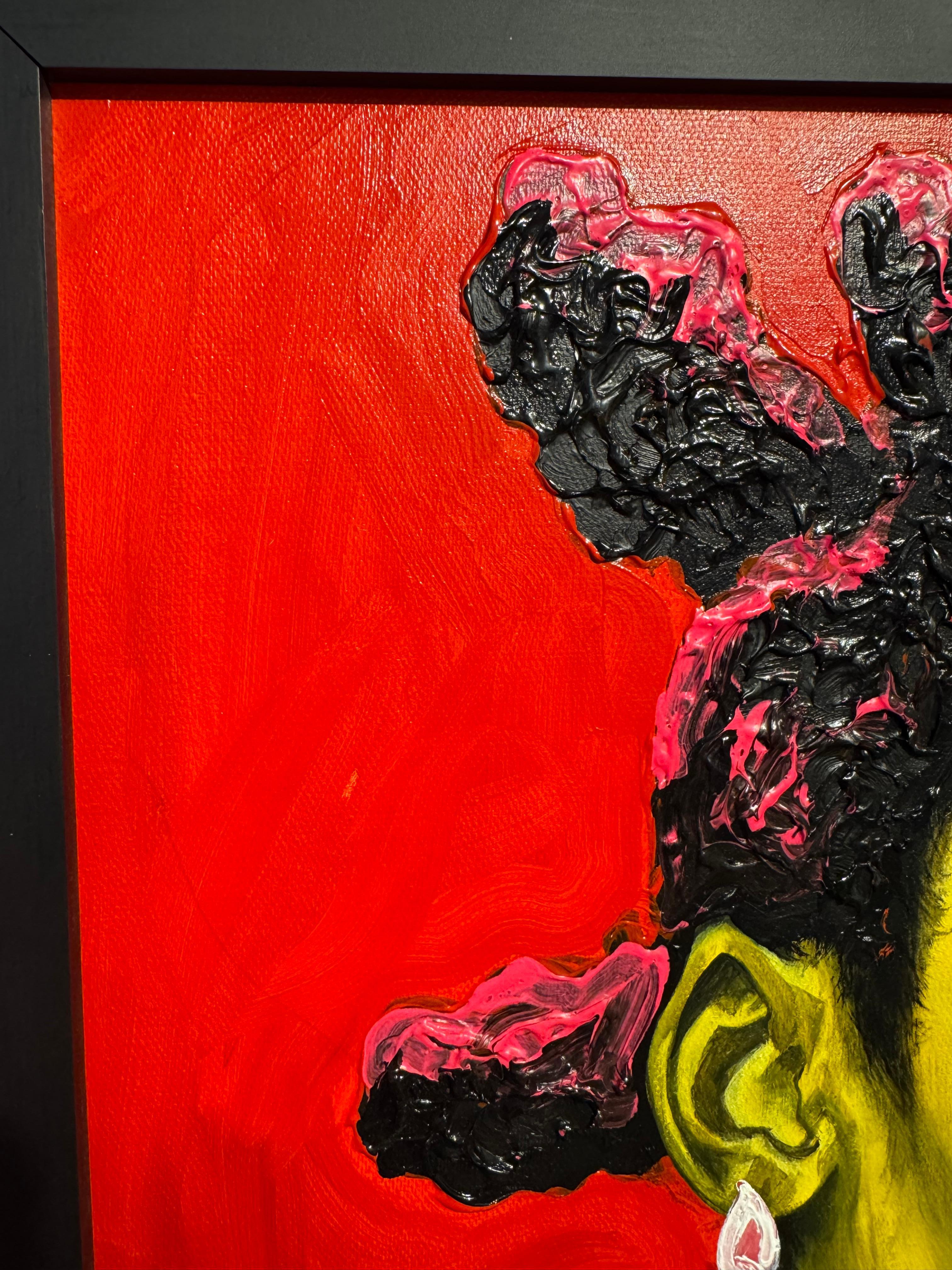 In his work, Tetteh condenses the internal sentiments and tensions of his characters and focuses them, using the eyes as the outlet for expression. In this way his subjects become independent bodies, bold and daring. By examining the psychological