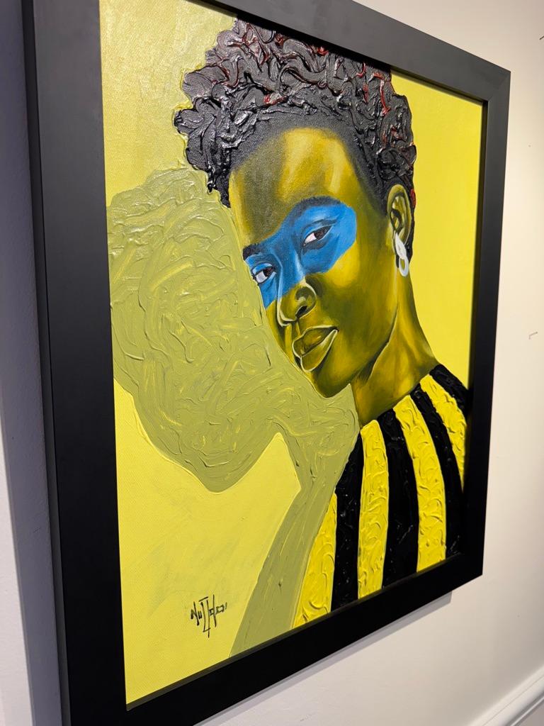 Portrait en acrylique vert « Big Girls Don't Cry » d'une femme à la peau bleue et verte - Painting de Theophilus Tetteh