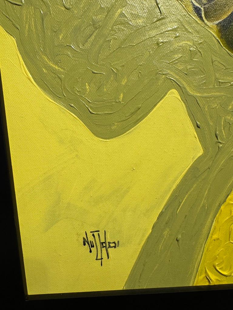 Portrait en acrylique vert « Big Girls Don't Cry » d'une femme à la peau bleue et verte - Contemporain Painting par Theophilus Tetteh