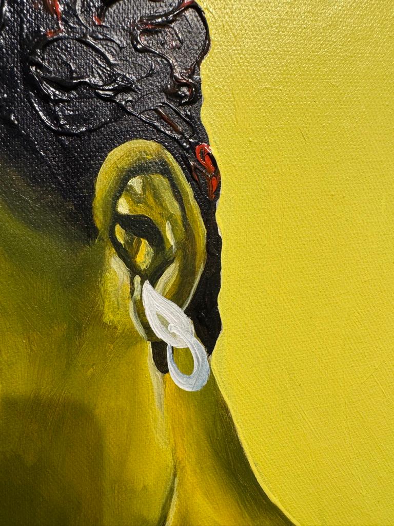 Portrait en acrylique vert « Big Girls Don't Cry » d'une femme à la peau bleue et verte - Vert Portrait Painting par Theophilus Tetteh