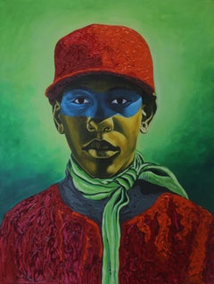 "Bougie", portrait of a young fashionable man, Ghana, red ball cap green scarf